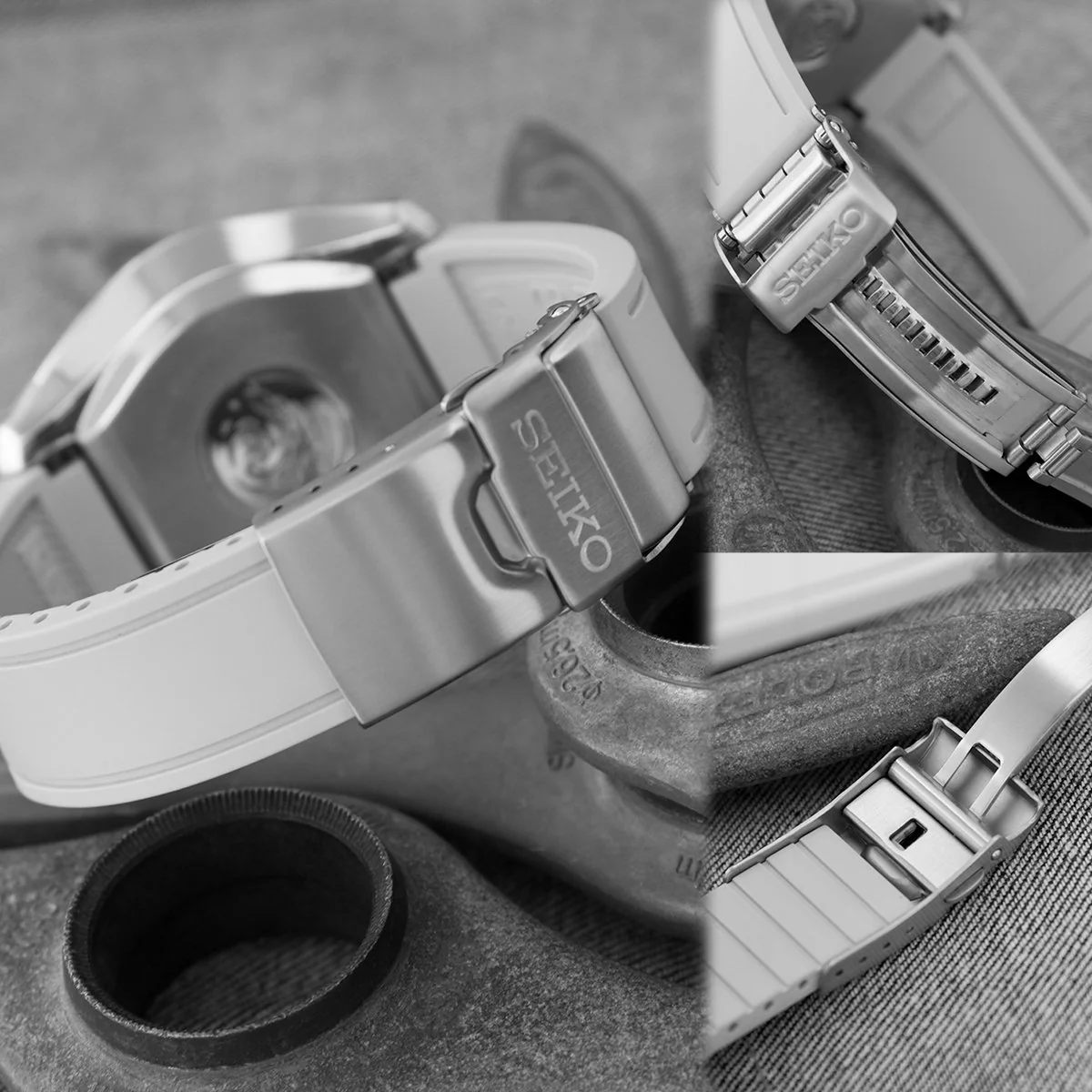 20mm Crafter Blue - Black Rubber Curved Lug Watch Band compatible with Seiko MM300 Prospex Marinemaster SBDX001 - Image 5