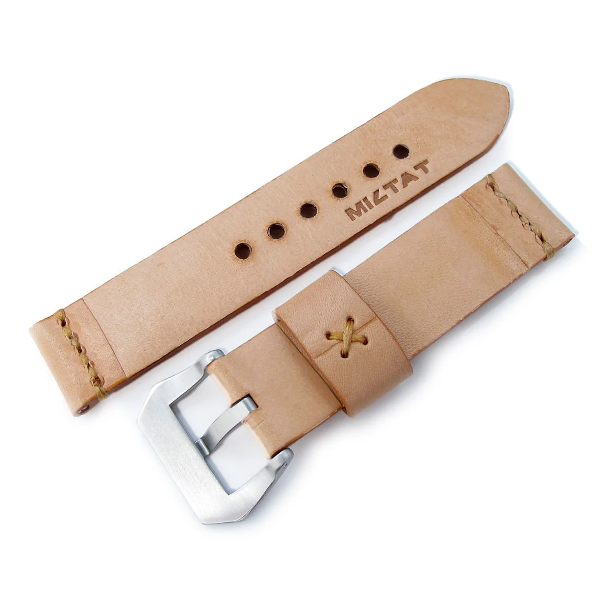 MiLTAT Zizz Collection 22mm Braided Calf Leather Watch Strap, LV Beige, Tan Stitches - Image 4