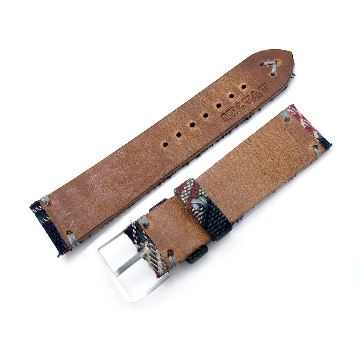 22mm MiLTAT Dundee Tartan Pattern Watch Strap, Grey Stitching - Image 4