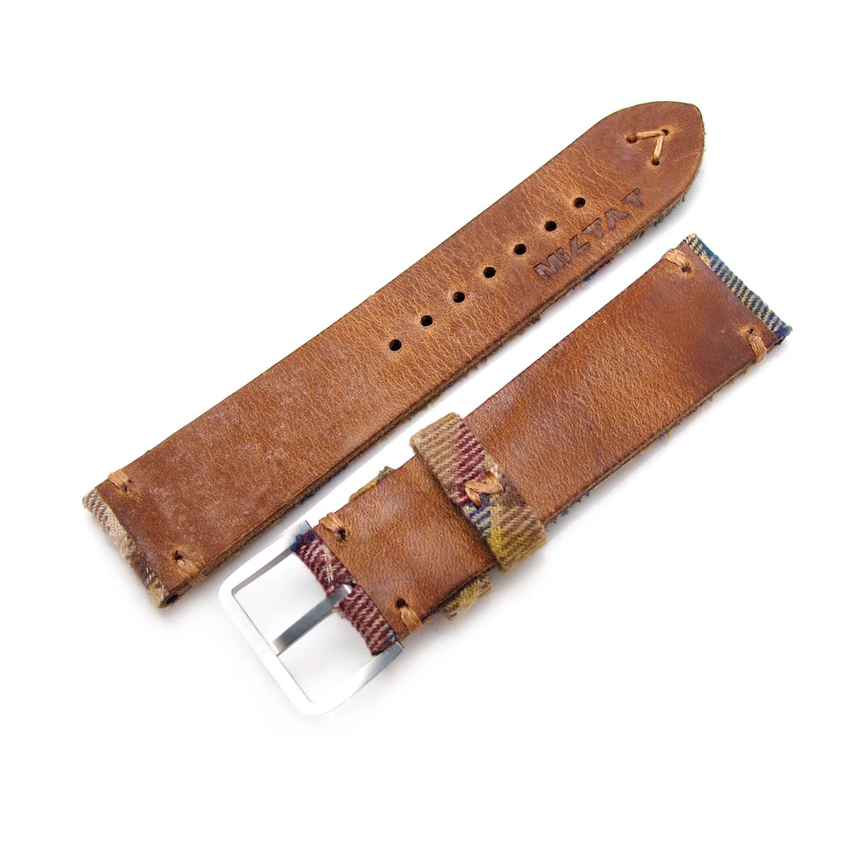 20mm, 22mm MiLTAT Stewart Camel Tartan Pattern Watch Strap, Brown Stitching - Image 4