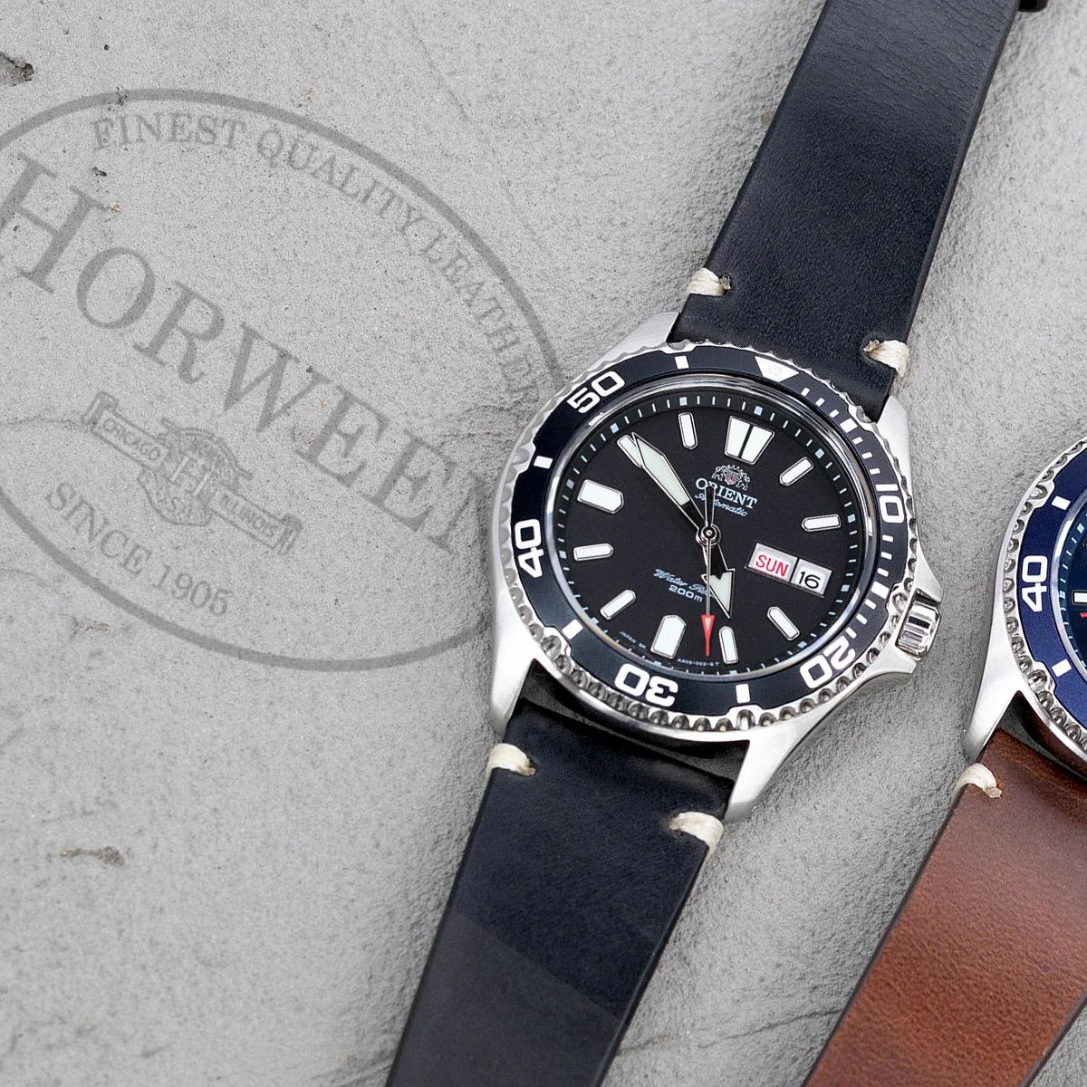 20mm, 21mm, 22mm MiLTAT Horween Chromexcel Watch Strap, Color Black, Beige Stitching - Image 4