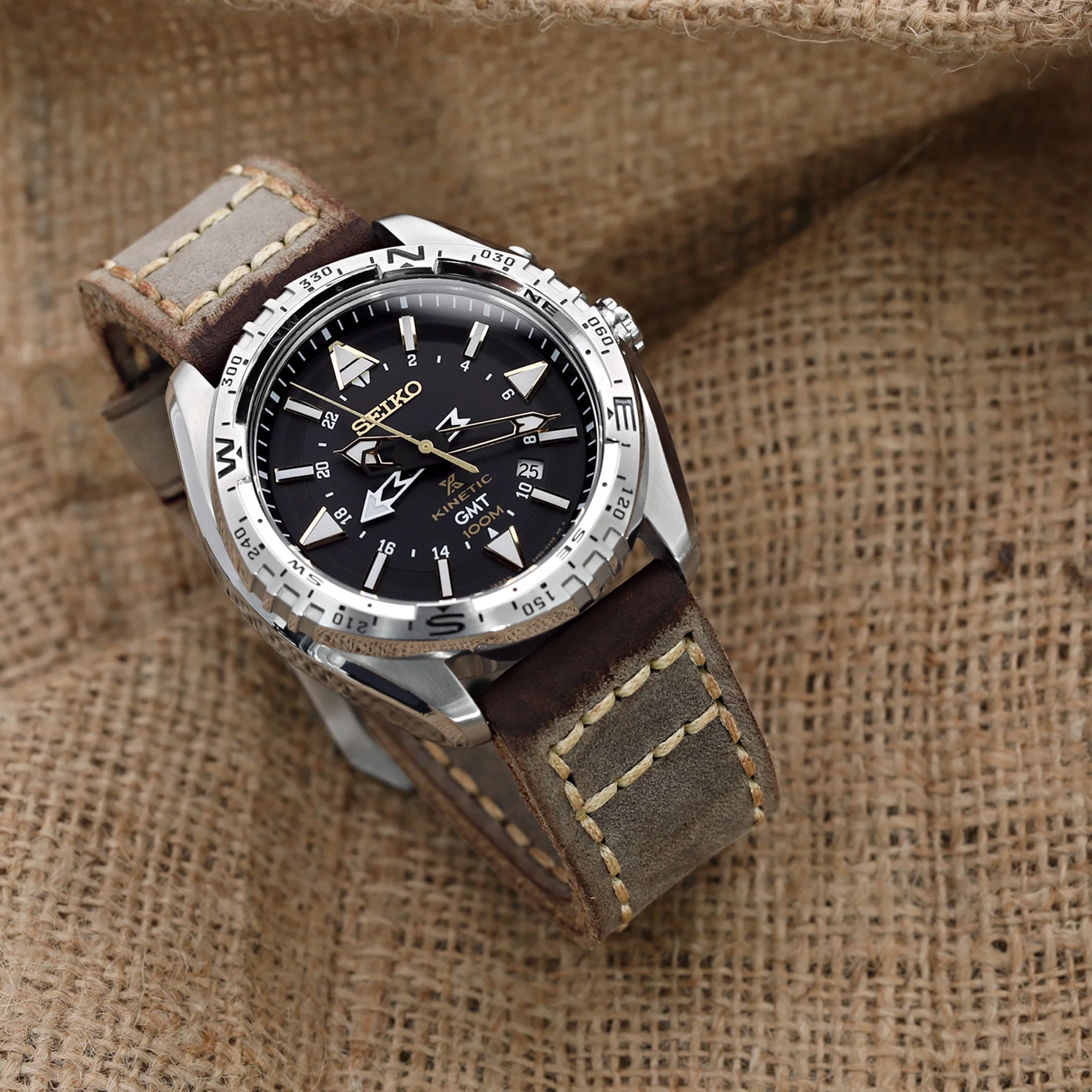 24mm MiLTAT Handmade Vintage Calf Leather Watch Band, Hand Painted Grey, Hand Stitches - Image 5