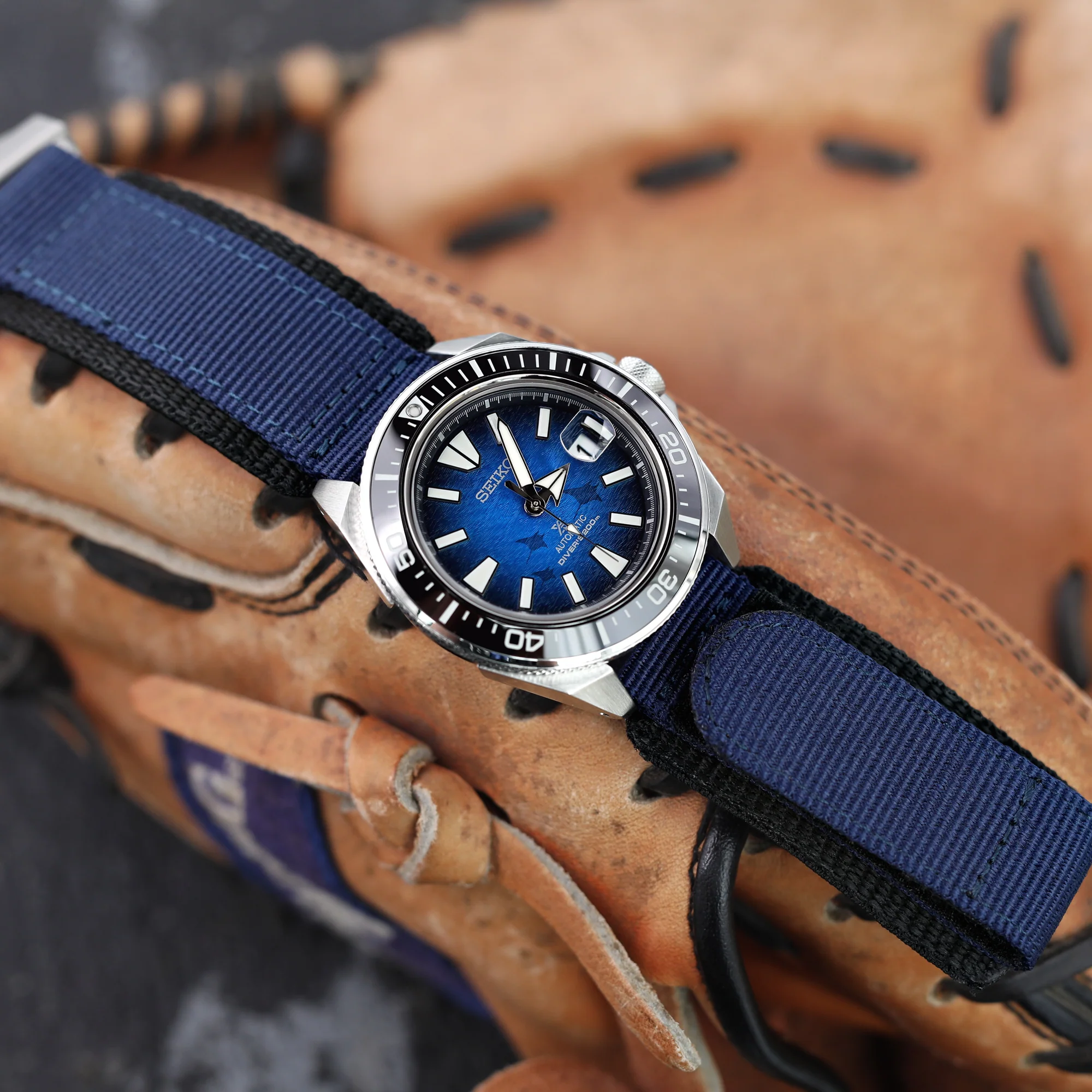 22mm MiLTAT Navy Blue Nylon Hoop and loop Fastener Watch Strap, Brushed Stainless Buckle - Image 4