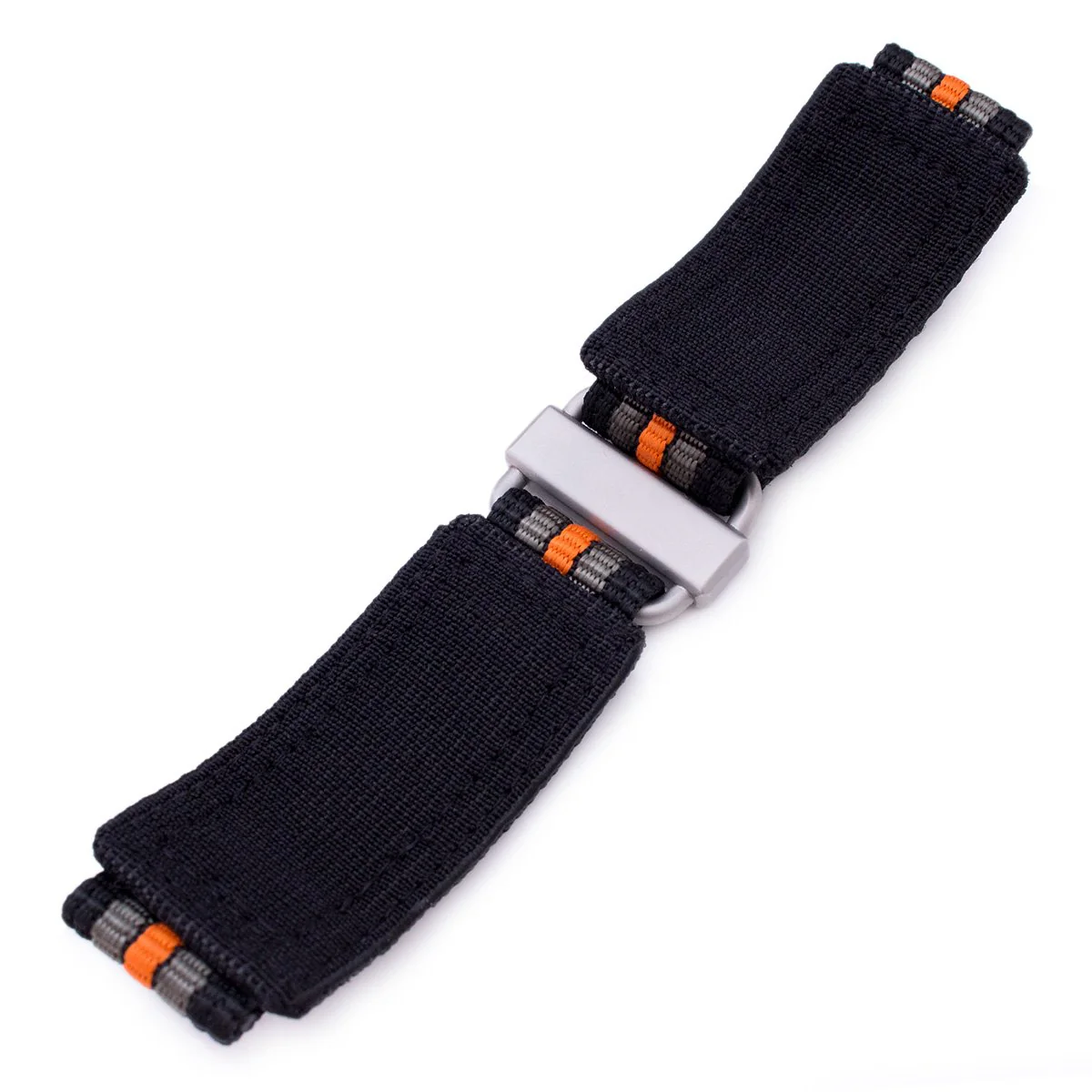 22mm MiLTAT Black, Khaki & Orange Stripes 3-D Nylon Hoop and loop Fastener Watch Strap, Sandblasted Buckle - Image 7