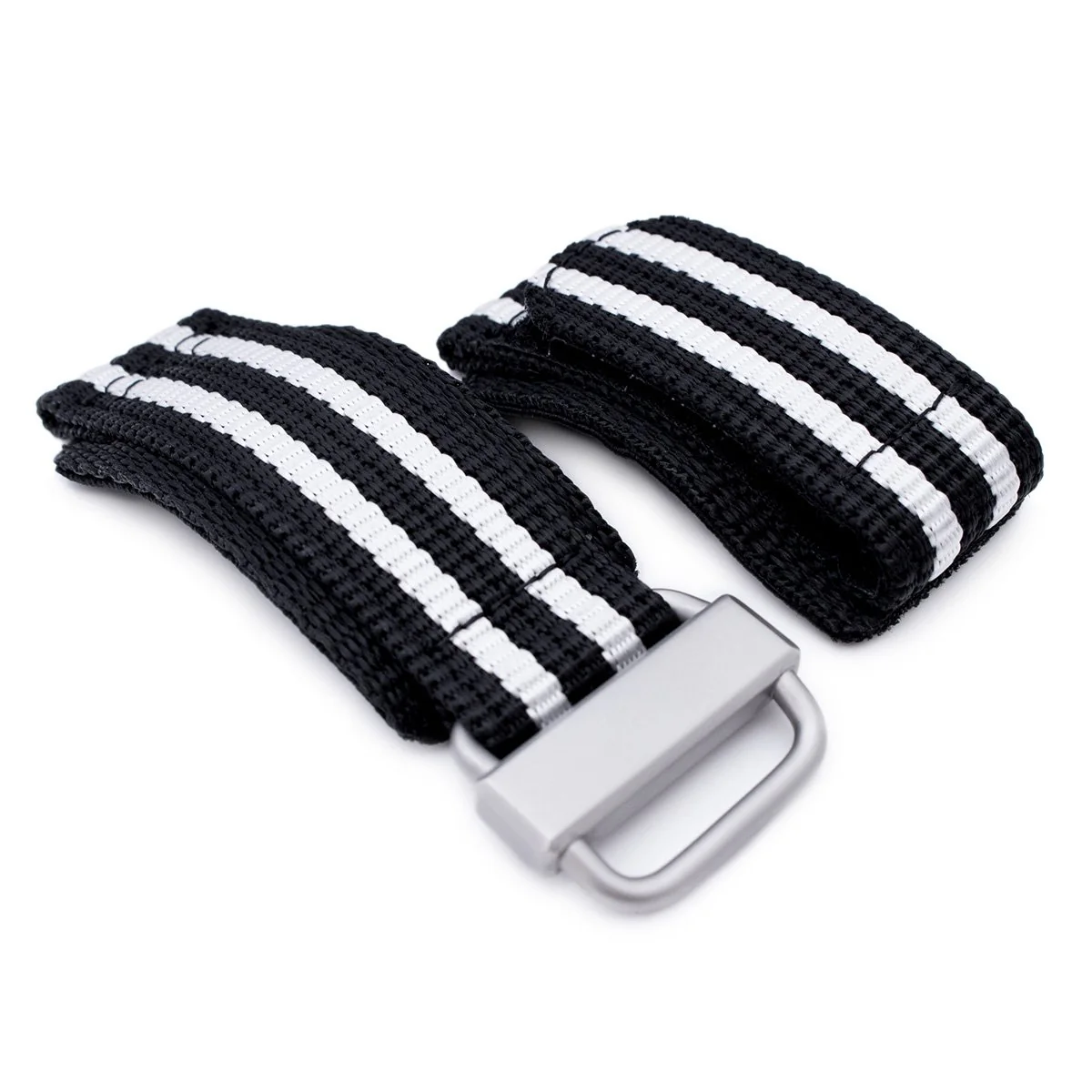 22mm MiLTAT Black & White Stripes 3-D Nylon Hoop and loop Fastener Watch Strap, Sandblasted Buckle - Image 3
