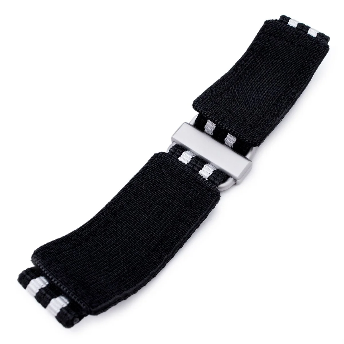22mm MiLTAT Black & White Stripes 3-D Nylon Hoop and loop Fastener Watch Strap, Sandblasted Buckle - Image 5