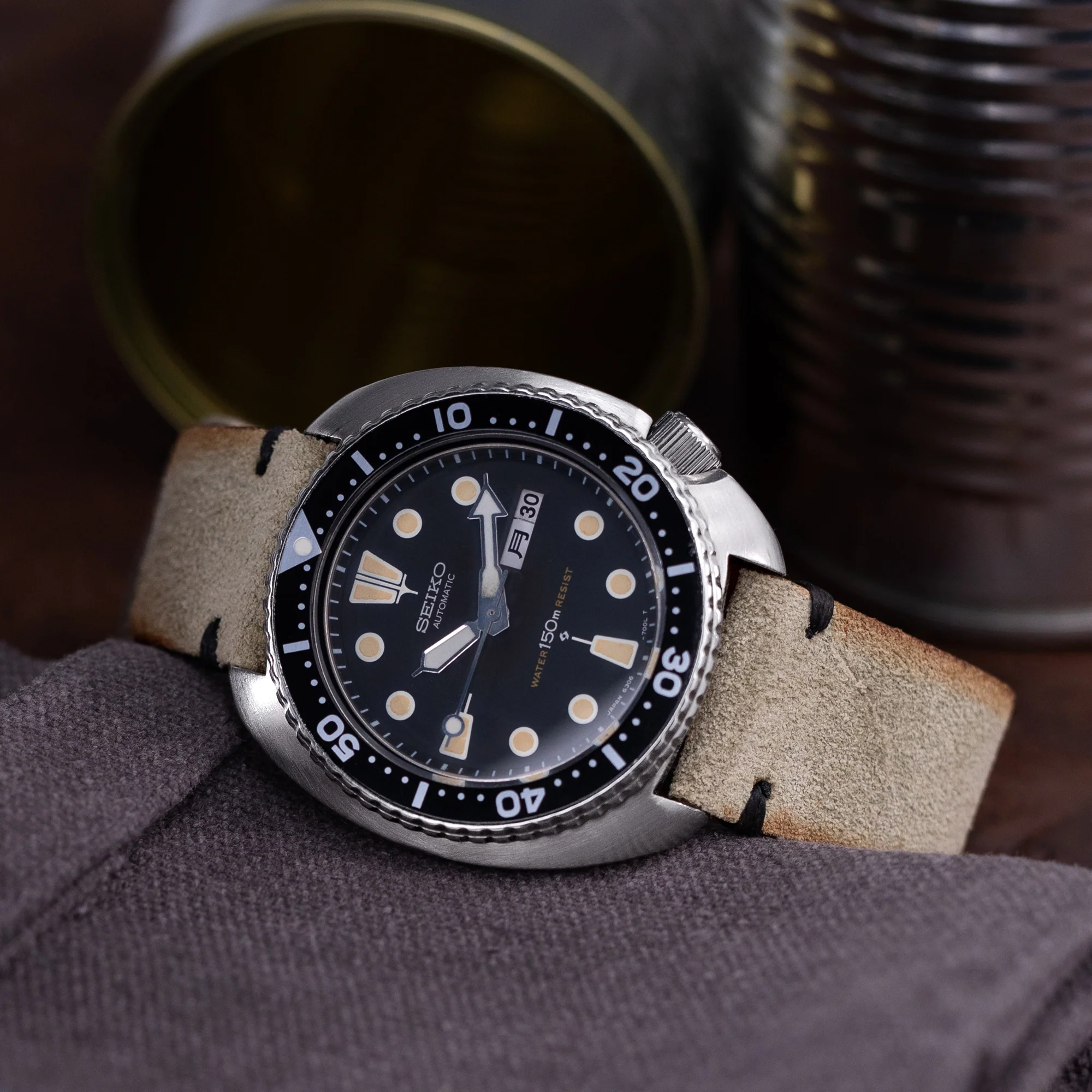 20mm, 21mm, 22mm MiLTAT Grey Green Genuine Nubuck Leather Watch Strap, Black Stitching, Sandblasted Buckle - Image 3