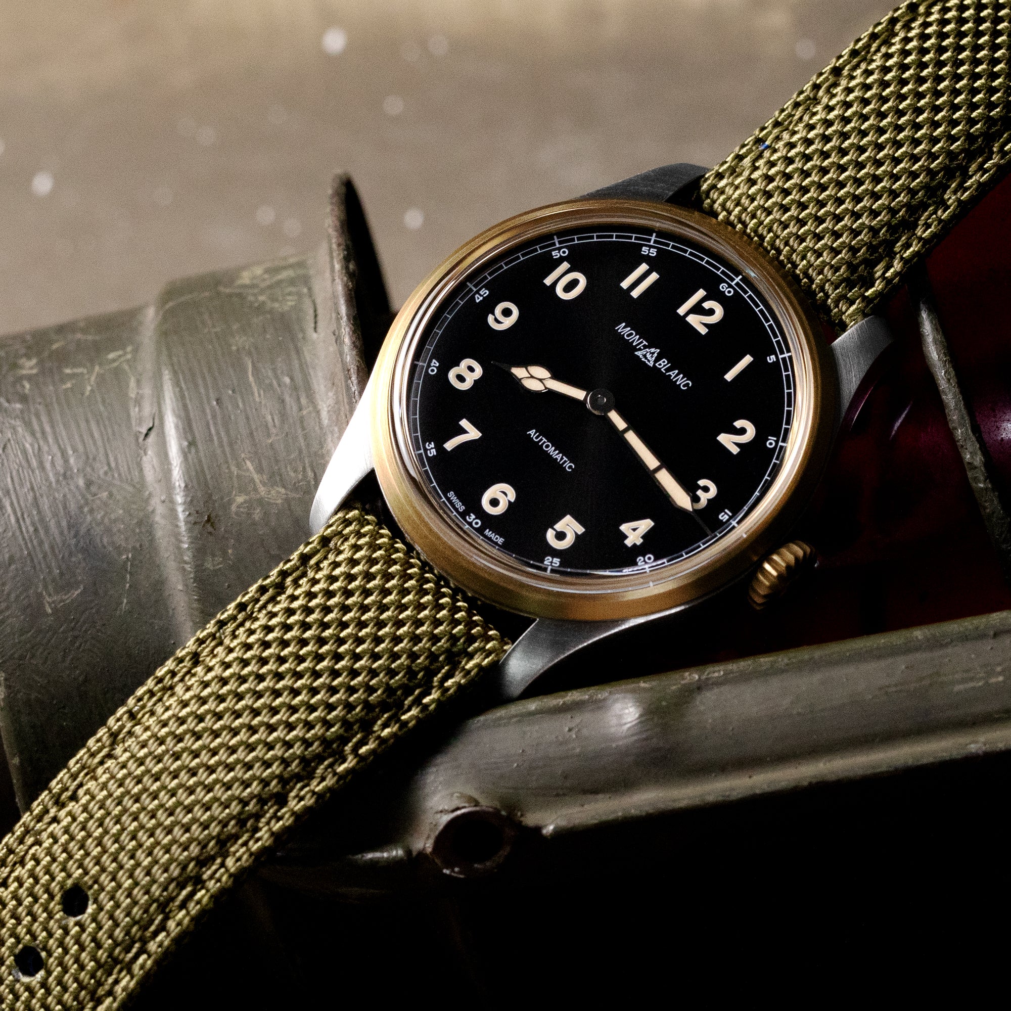 20mm, 21mm or 22mm Strong Texture Woven Nylon Military Green Watch Strap, Polished - Image 5