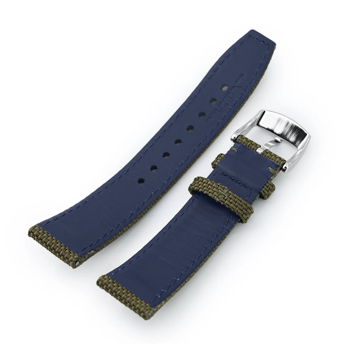 20mm, 21mm or 22mm Strong Texture Woven Nylon Military Green Watch Strap, Polished - Image 6