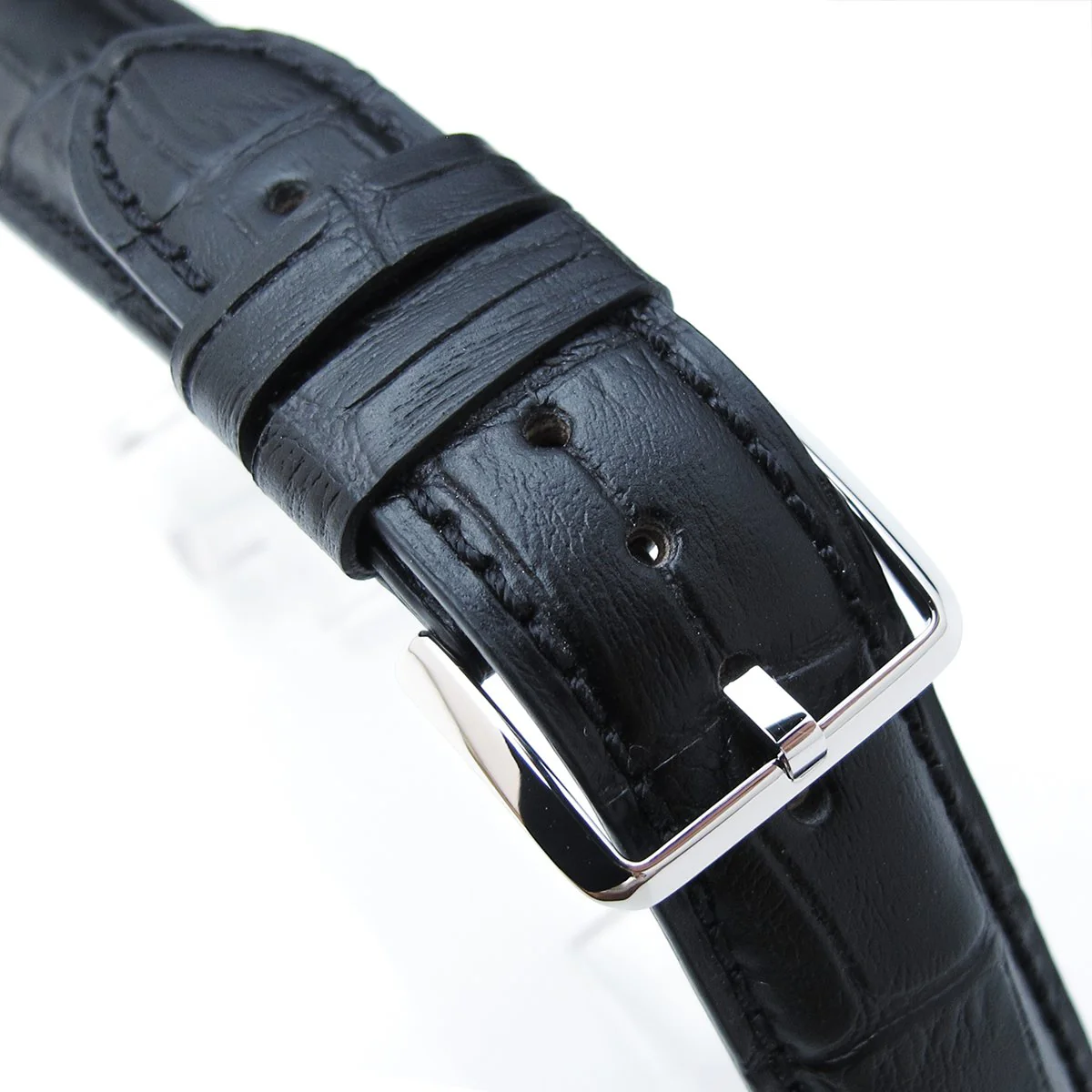 19, 20, 21, 22, 23 mm CrocoCalf (Croco Grain) Matte Black Semi-Curved Watch strap, Black Stitching, P - Image 9