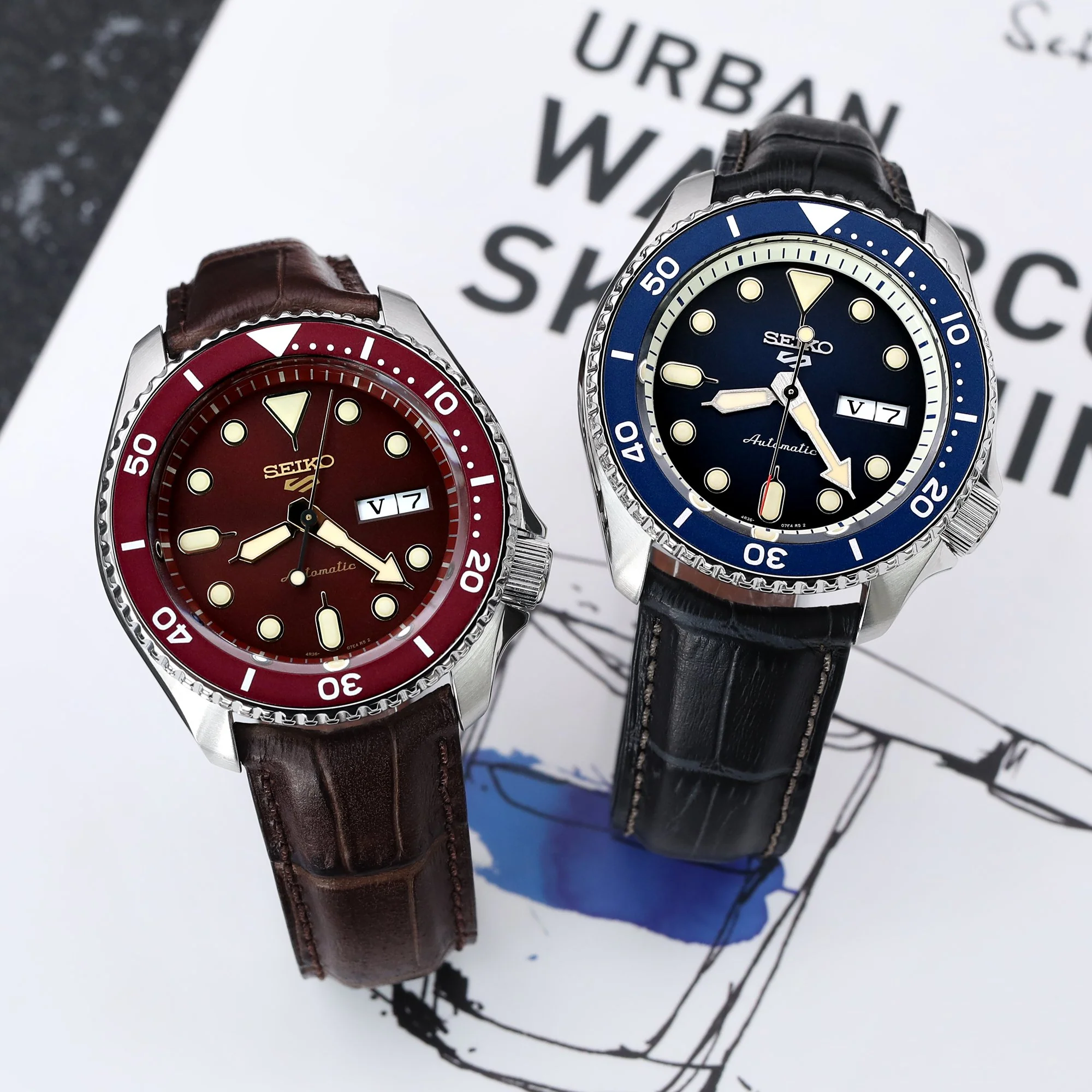 20mm, 22mm CrocoCalf (Croco Grain) Matte Brown Semi-Curved Watch strap, Brown Stitching, P - Image 4