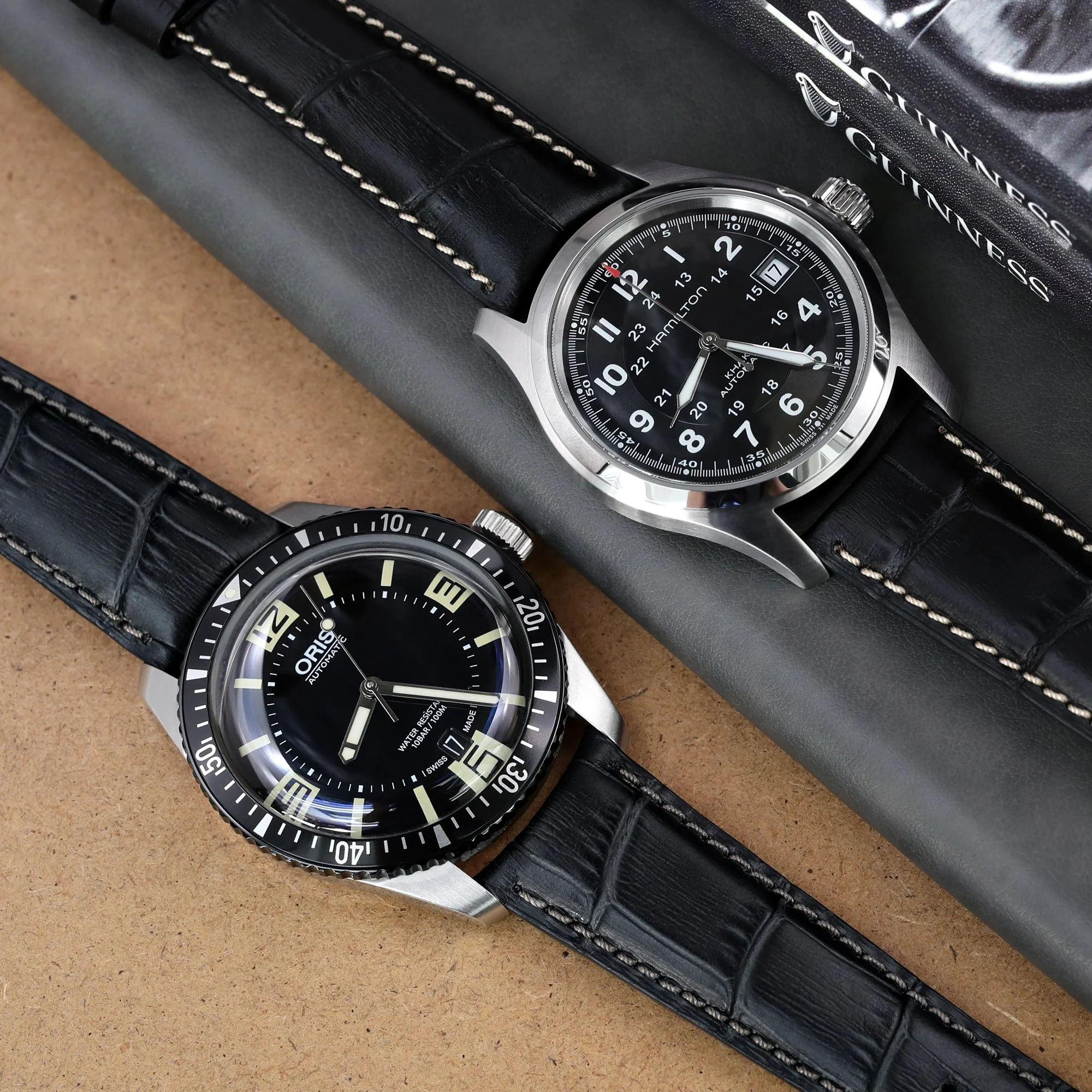 20mm or 22mm CrocoCalf (Croco Grain) Dark Grey Semi-Curved Watch strap, Polished Buckle - Image 4