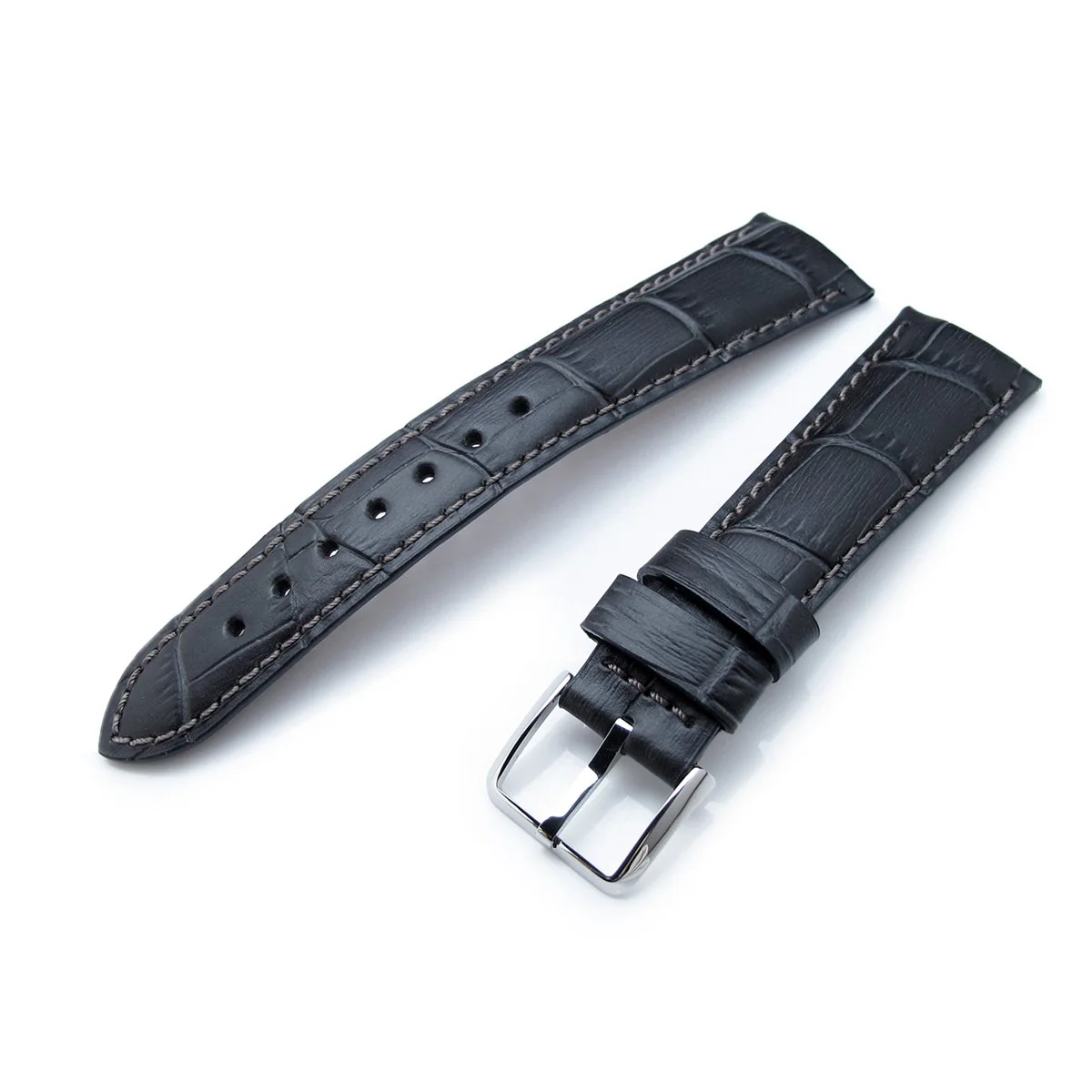 20mm or 22mm CrocoCalf (Croco Grain) Dark Grey Semi-Curved Watch strap, Polished Buckle - Image 5