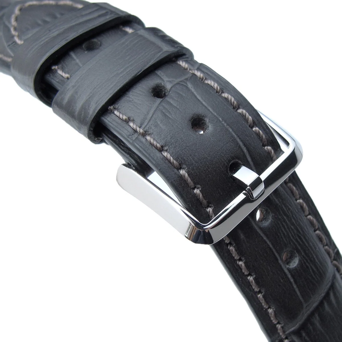 20mm or 22mm CrocoCalf (Croco Grain) Dark Grey Semi-Curved Watch strap, Polished Buckle - Image 6