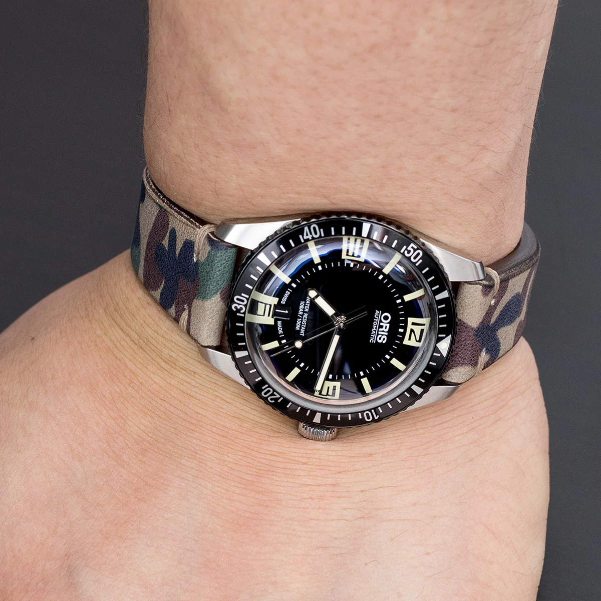 20mm MiLTAT Italian Handmade Camo Pattern Watch Strap, 16mm end, Khaki Stitching - Image 4