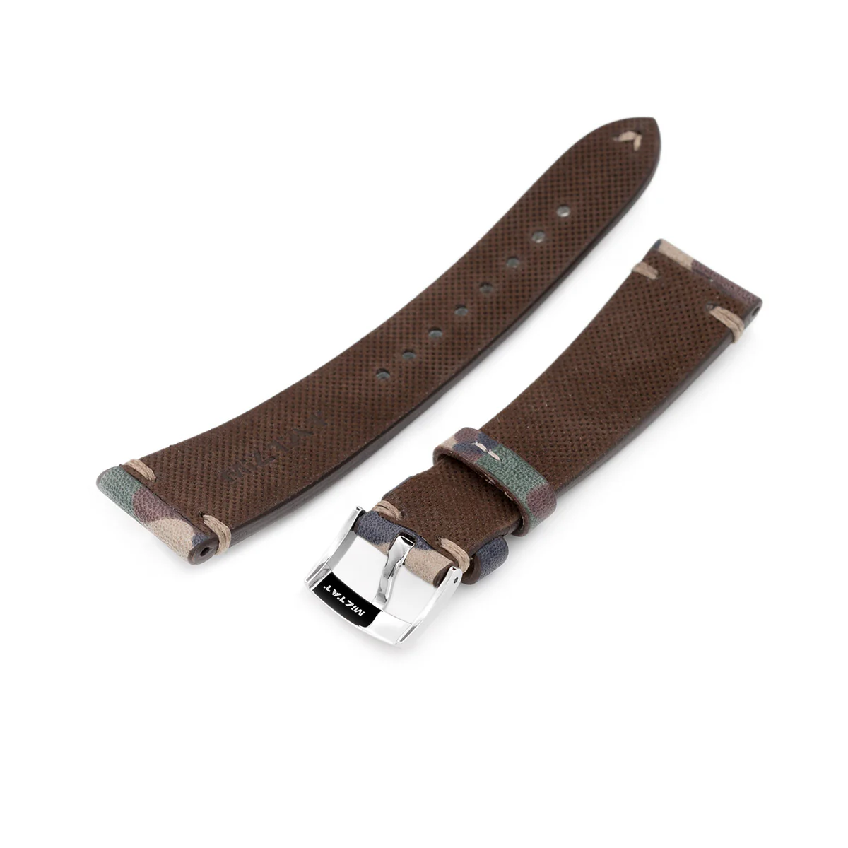 20mm MiLTAT Italian Handmade Camo Pattern Watch Strap, 16mm end, Khaki Stitching - Image 5