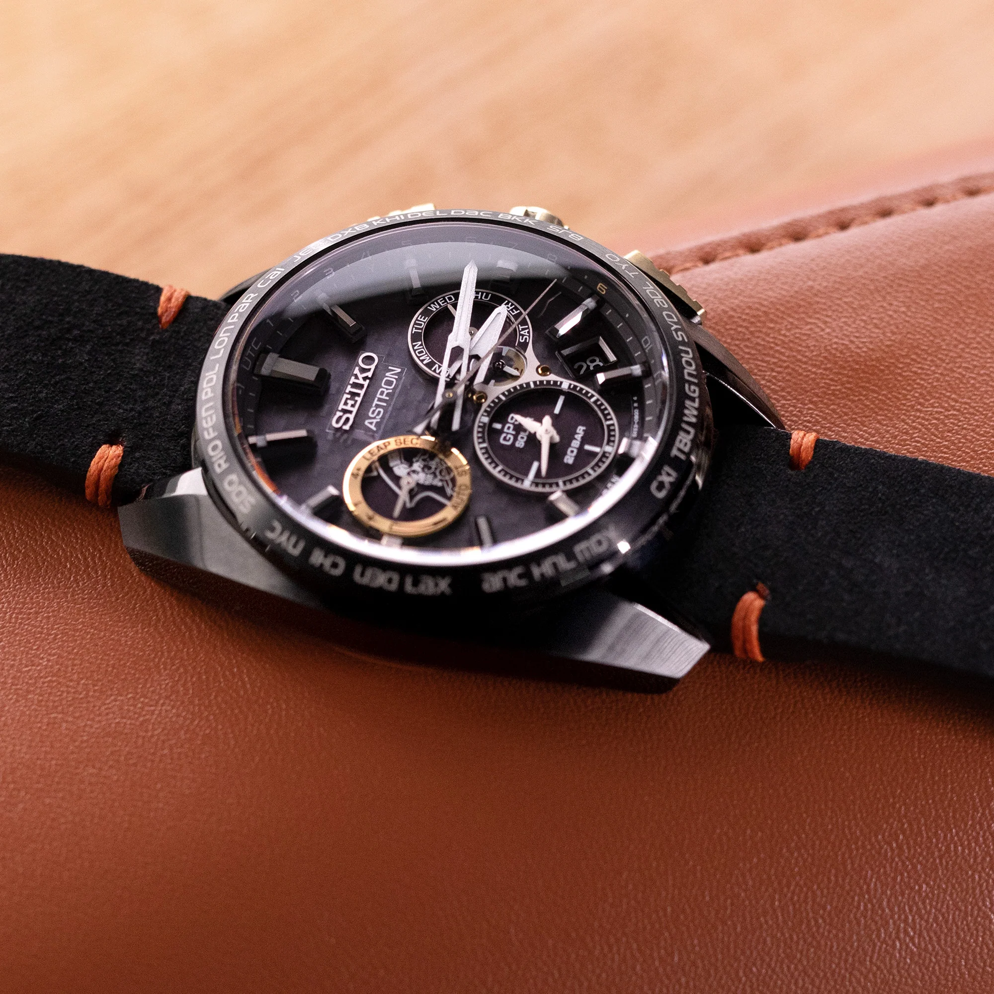 21mm Black Quick Release Italian Suede Leather Watch Strap,  Orange St. - Image 4