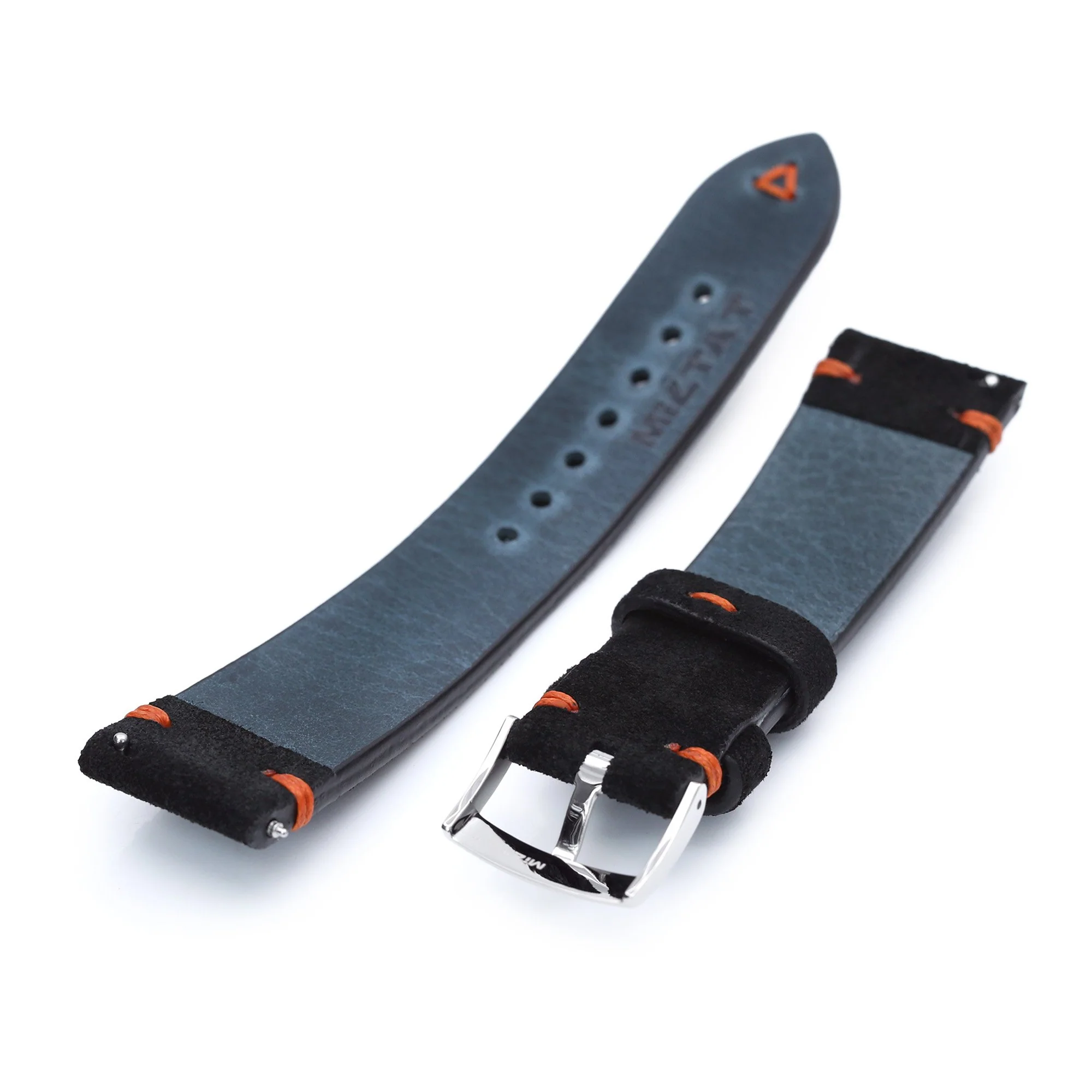 21mm Black Quick Release Italian Suede Leather Watch Strap,  Orange St. - Image 6