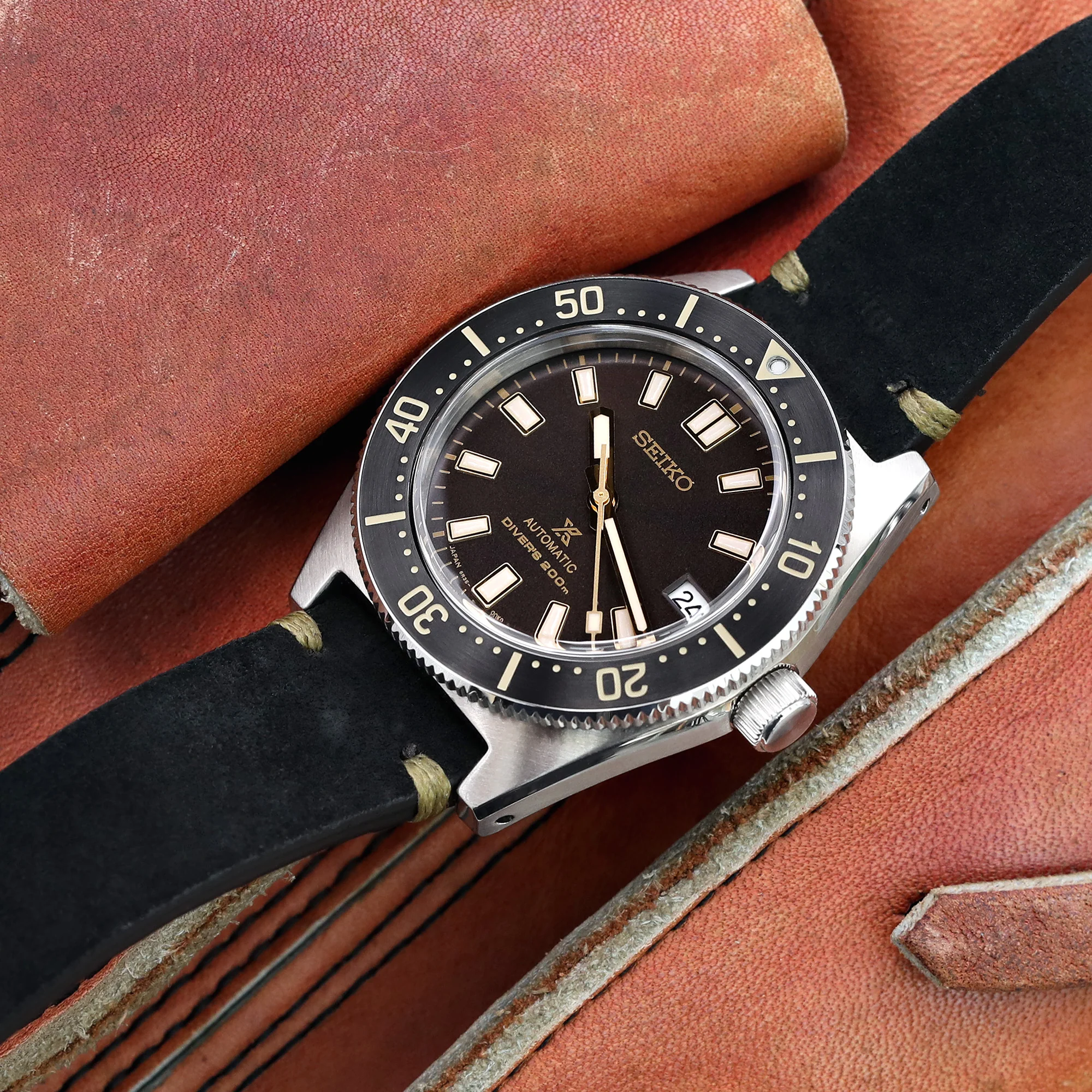 20mm Black Quick Release Italian Suede Leather Watch Strap,   Military Green St. - Image 5