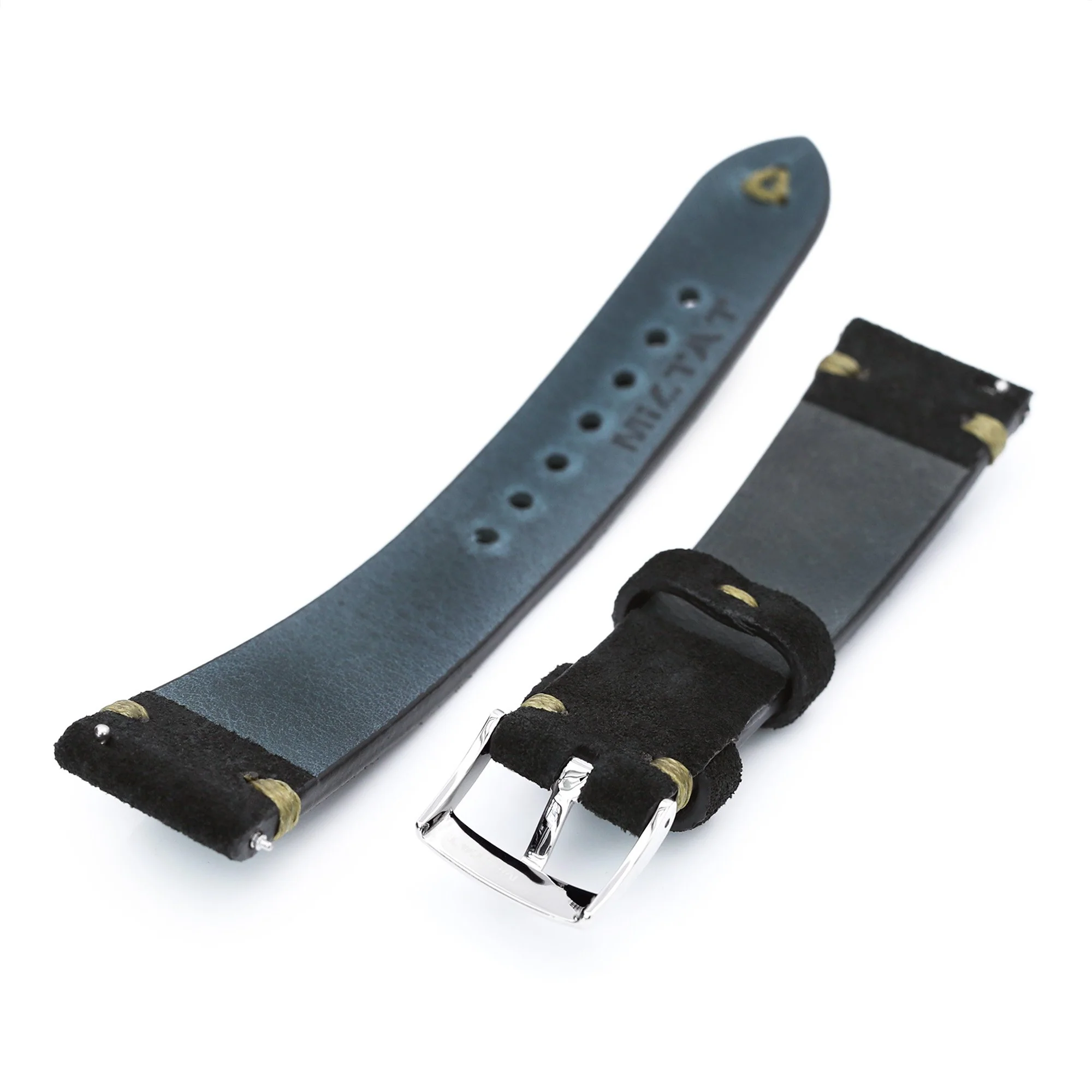 20mm Black Quick Release Italian Suede Leather Watch Strap,   Military Green St. - Image 6