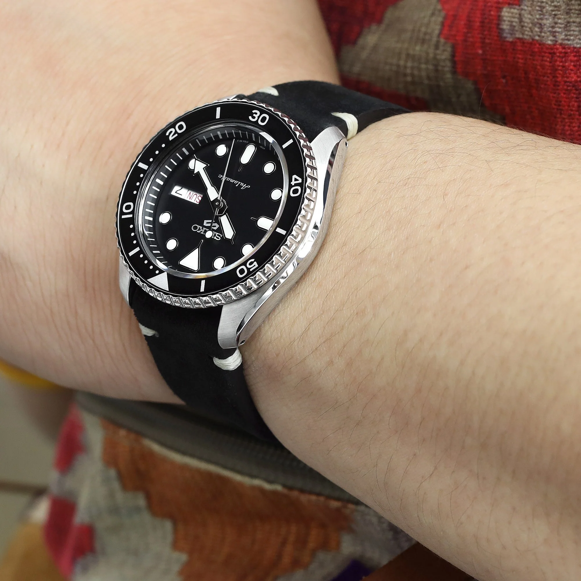 22mm Black Quick Release Italian Suede Leather Watch Strap, Beige St. - Image 3