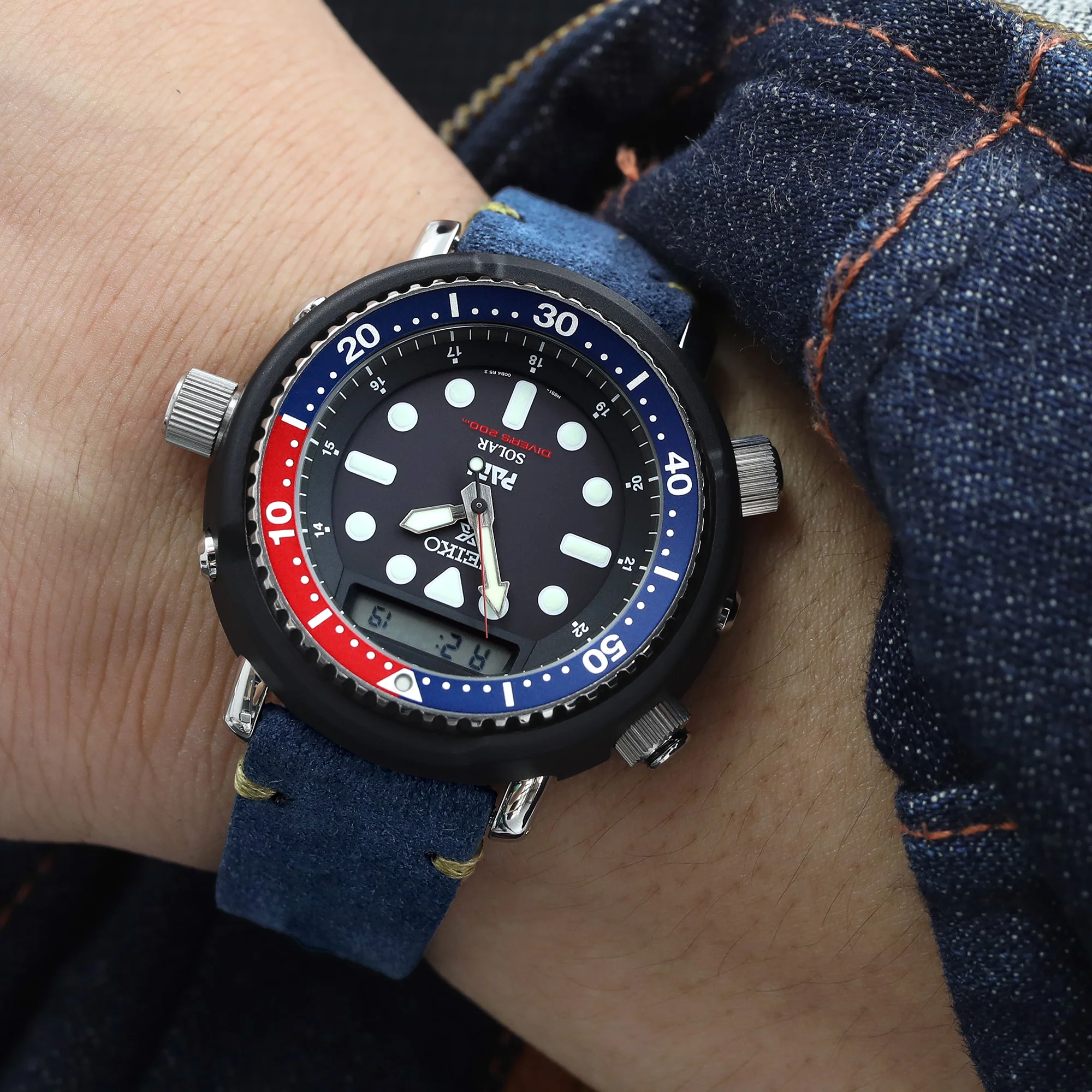 22mm Blue Quick Release Italian Suede Leather Watch Strap, Military Green St. - Image 4