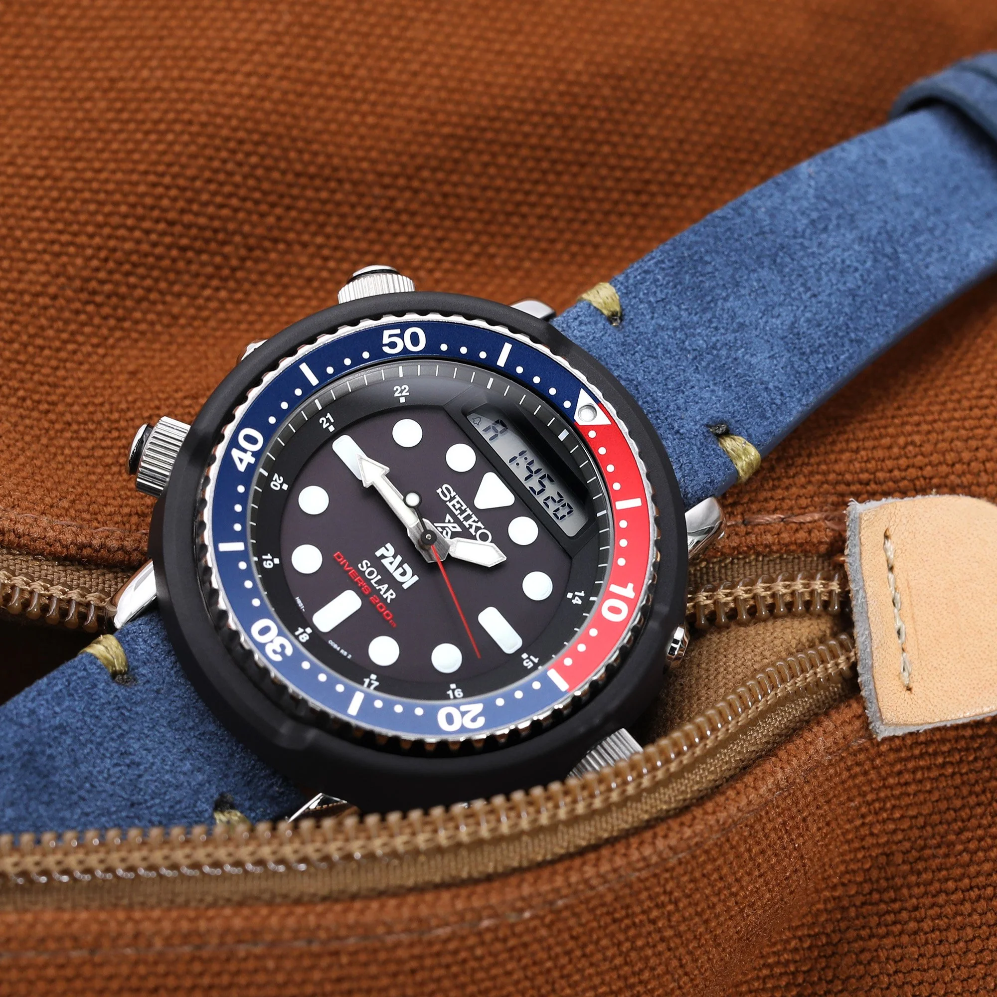 22mm Blue Quick Release Italian Suede Leather Watch Strap, Military Green St. - Image 5