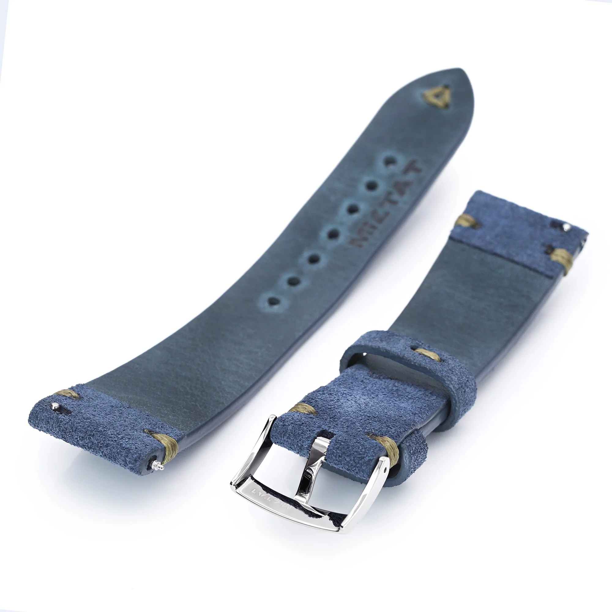 22mm Blue Quick Release Italian Suede Leather Watch Strap, Military Green St. - Image 6