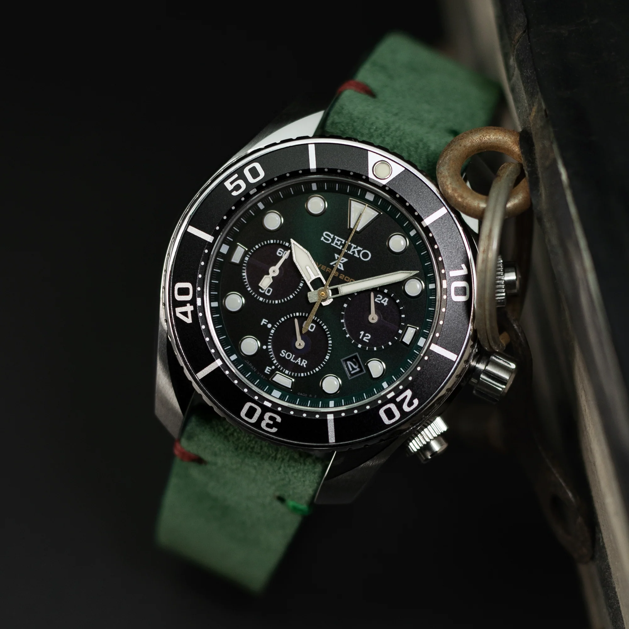 20mm Emerald Green Quick Release Italian Suede Leather Watch Strap, Red - Green St. - Image 3