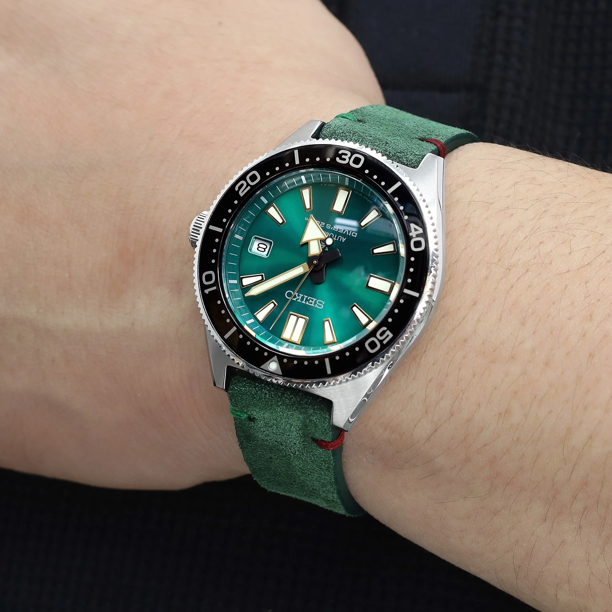 20mm Emerald Green Quick Release Italian Suede Leather Watch Strap, Red - Green St. - Image 4