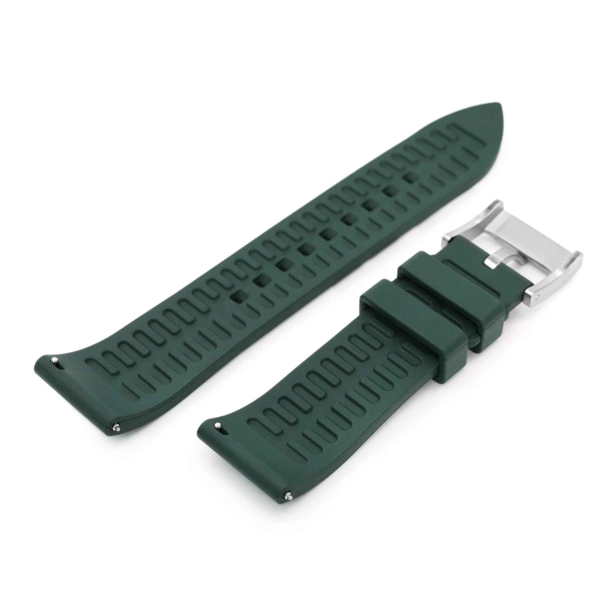 20mm or 22mm Straight End Emerald Green FKM Rubber Quick Release Watch Band, Brushed - Image 6