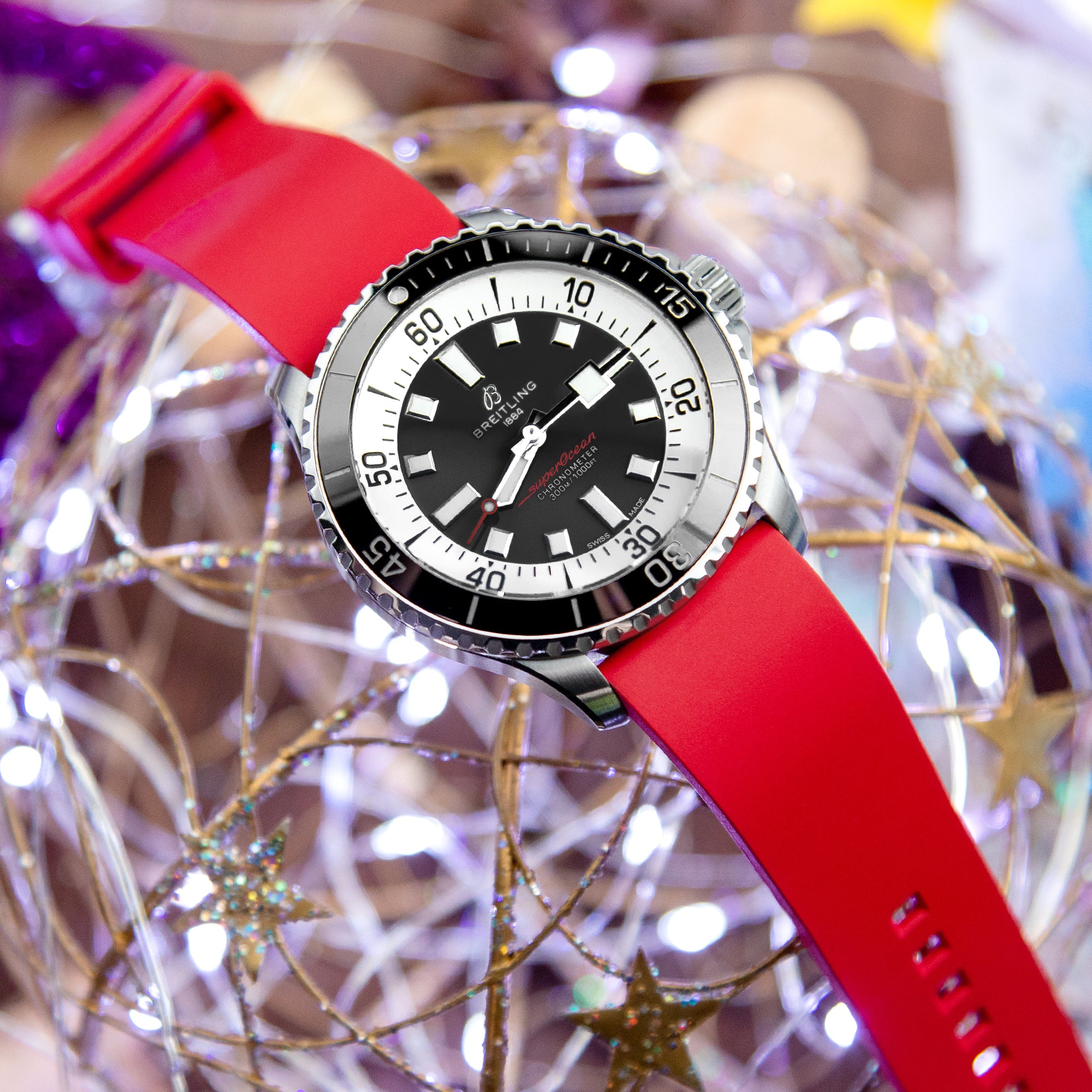 20mm or 22mm Straight End Red FKM Rubber Quick Release Watch Band, Brushed - Image 5