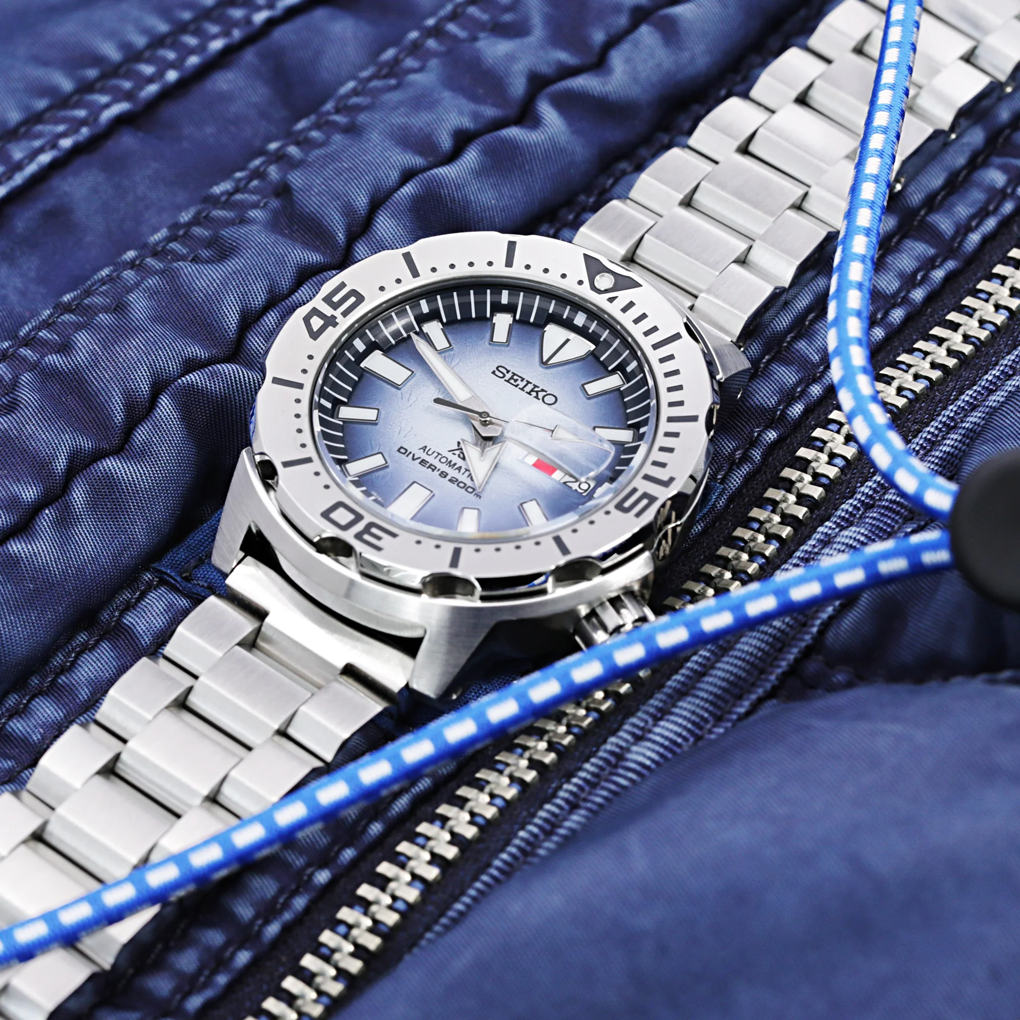 20mm Hexad Watch Band Straight End Lug, 316L Stainless Steel Brushed Diver Clasp - Image 4