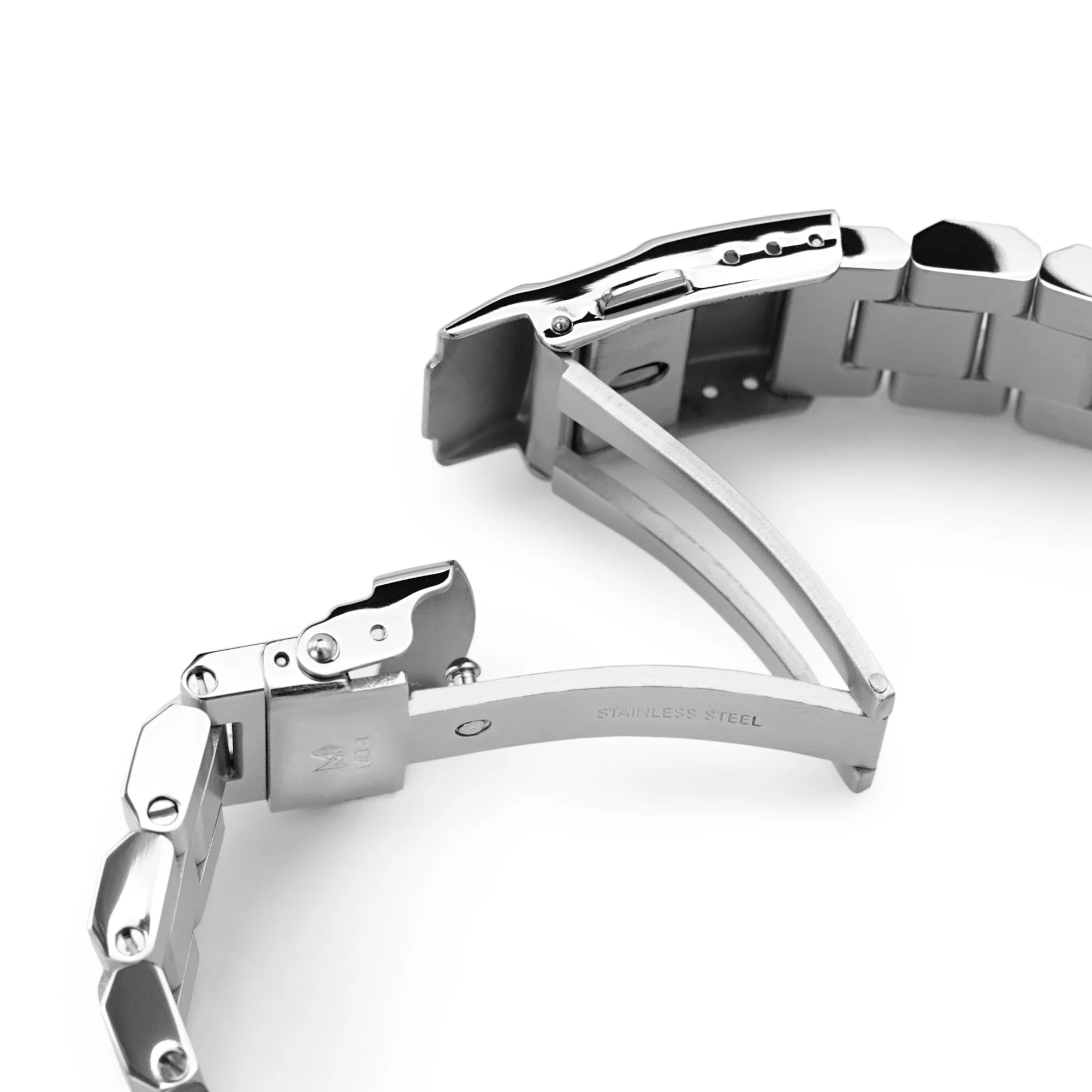 20mm Hexad Watch Band Straight End Lug, 316L Stainless Steel Brushed Diver Clasp - Image 7