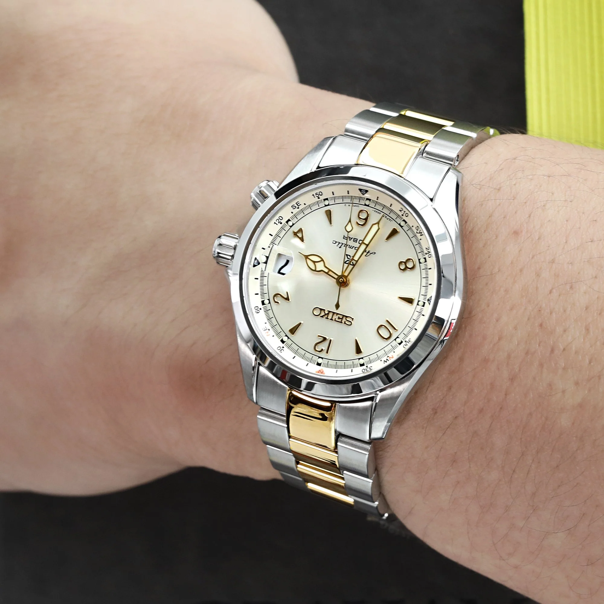 20mm Super-O Boyer Watch Band compatible with Seiko Alpinist SARB017, Two Tone IP Gold Solid SUB Clasp - Image 5