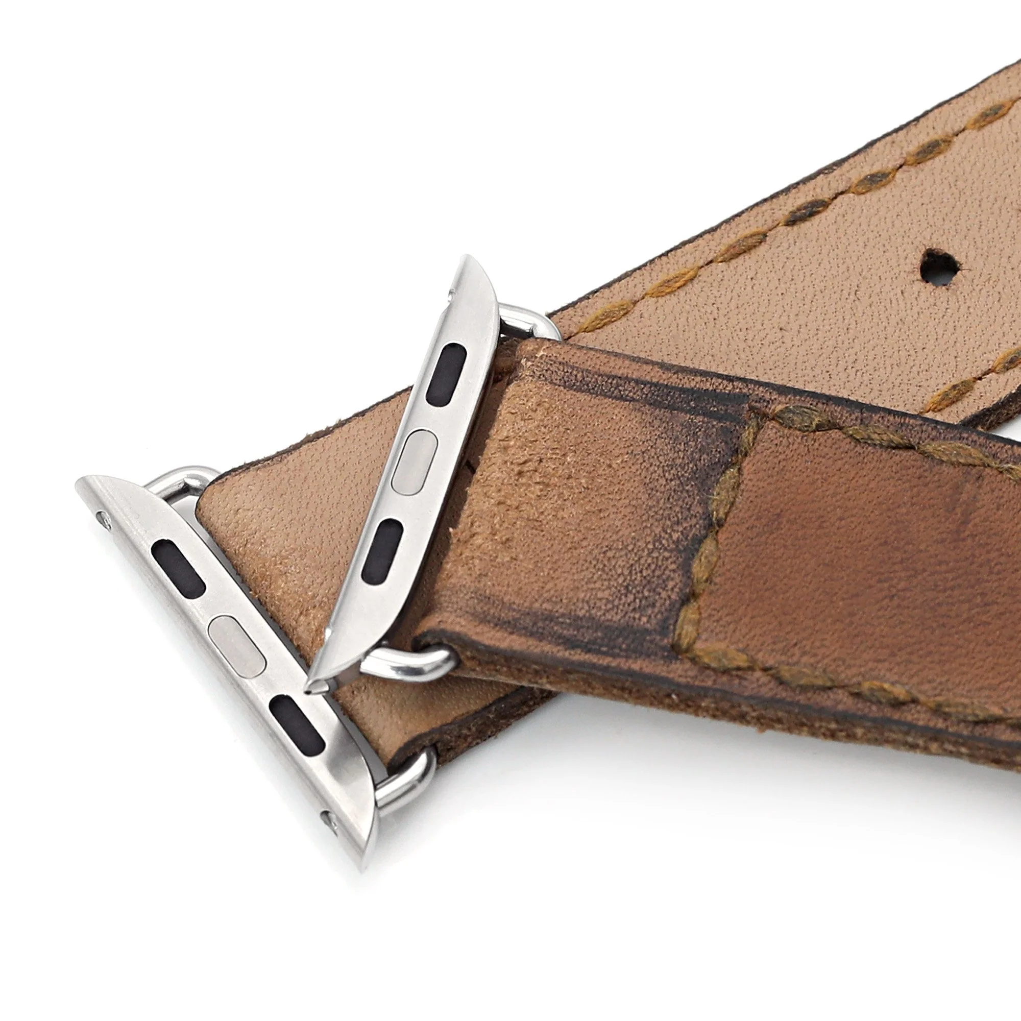 24mm Light Brown Handmade Watch Band compatible with Apple Watch 42/44mm, Quick Release pins - Image 4