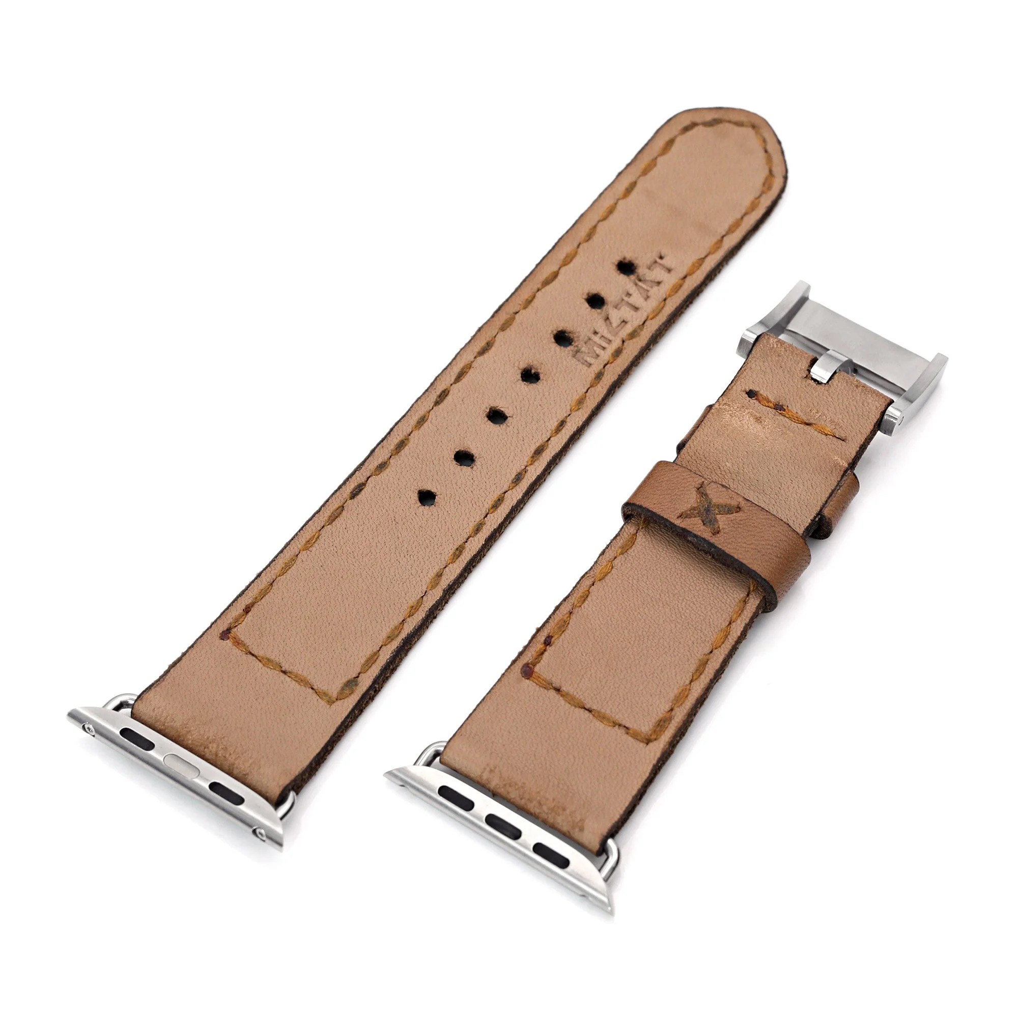 24mm Light Brown Handmade Watch Band compatible with Apple Watch 42/44mm, Quick Release pins - Image 5