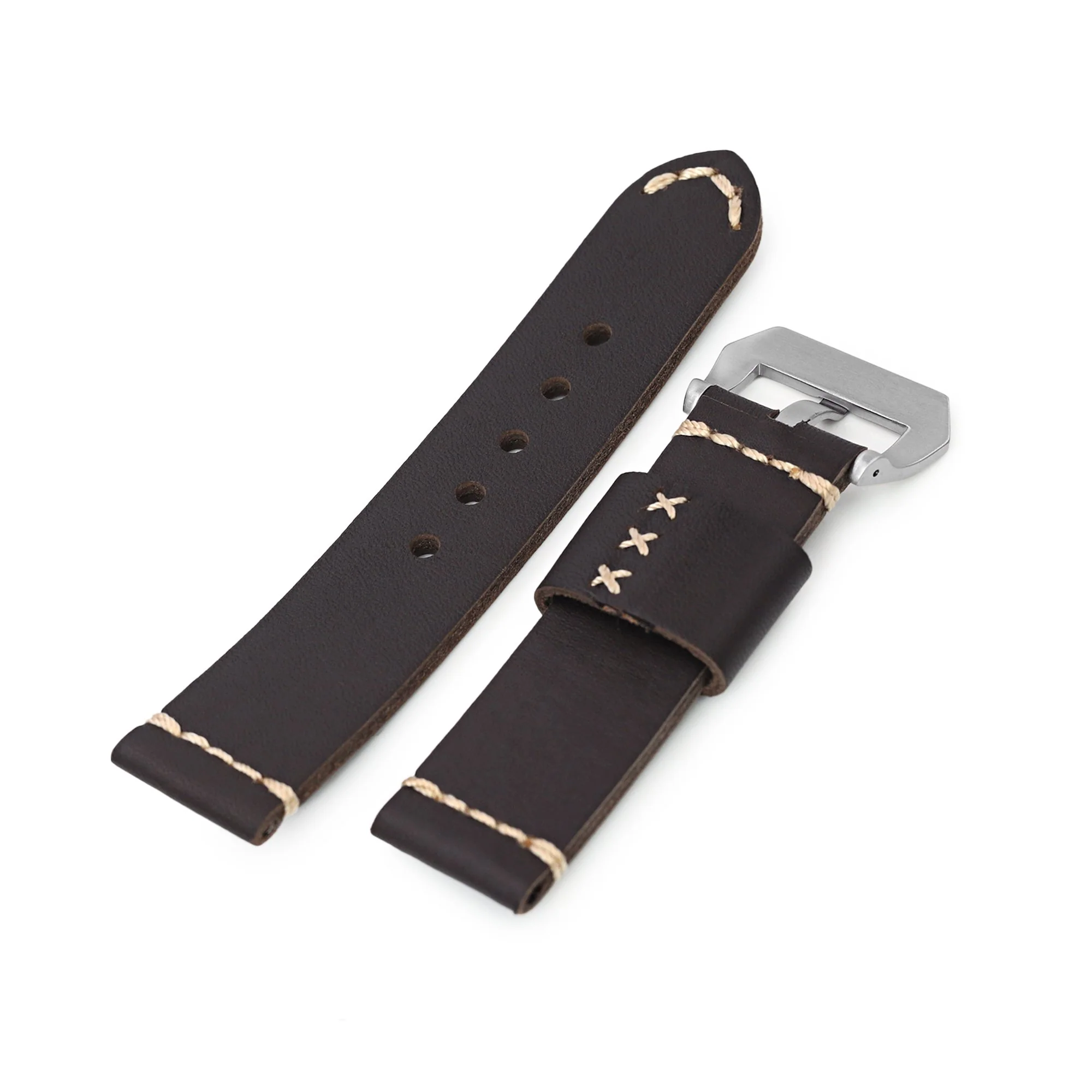 22mm Dark Brown Ammo Leather Watch Band, Brushed Buckle - Image 3