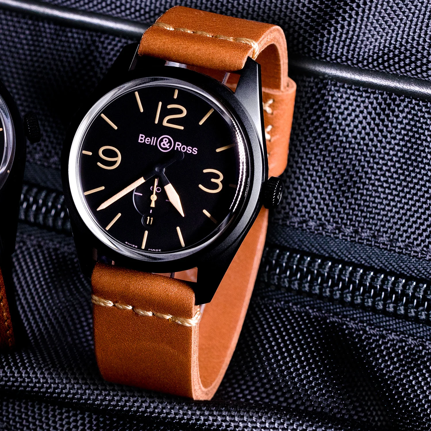 22mm Chestnut Brown Ammo Leather Watch Band, Brushed Buckle - Image 3