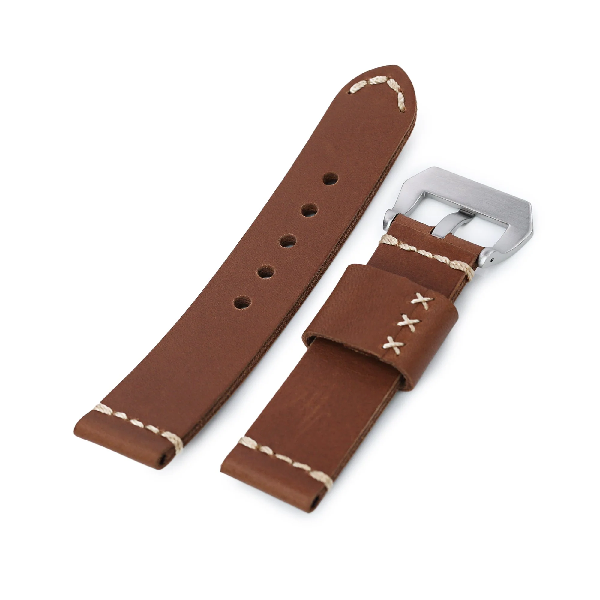 22mm Chestnut Brown Ammo Leather Watch Band, Brushed Buckle - Image 4
