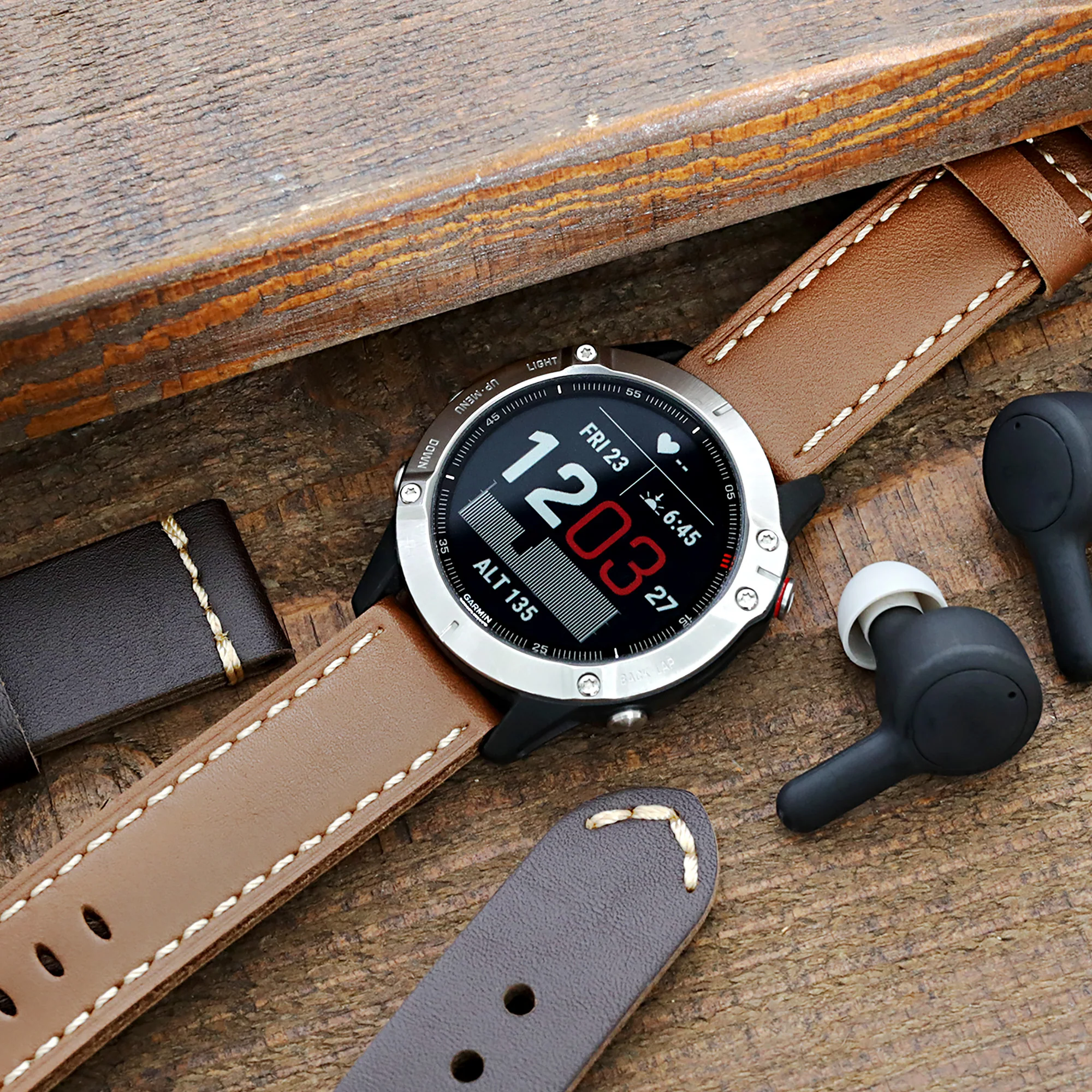 22mm Chestnut Brown Straight Leather Watch Band, Brushed Buckle - Image 3