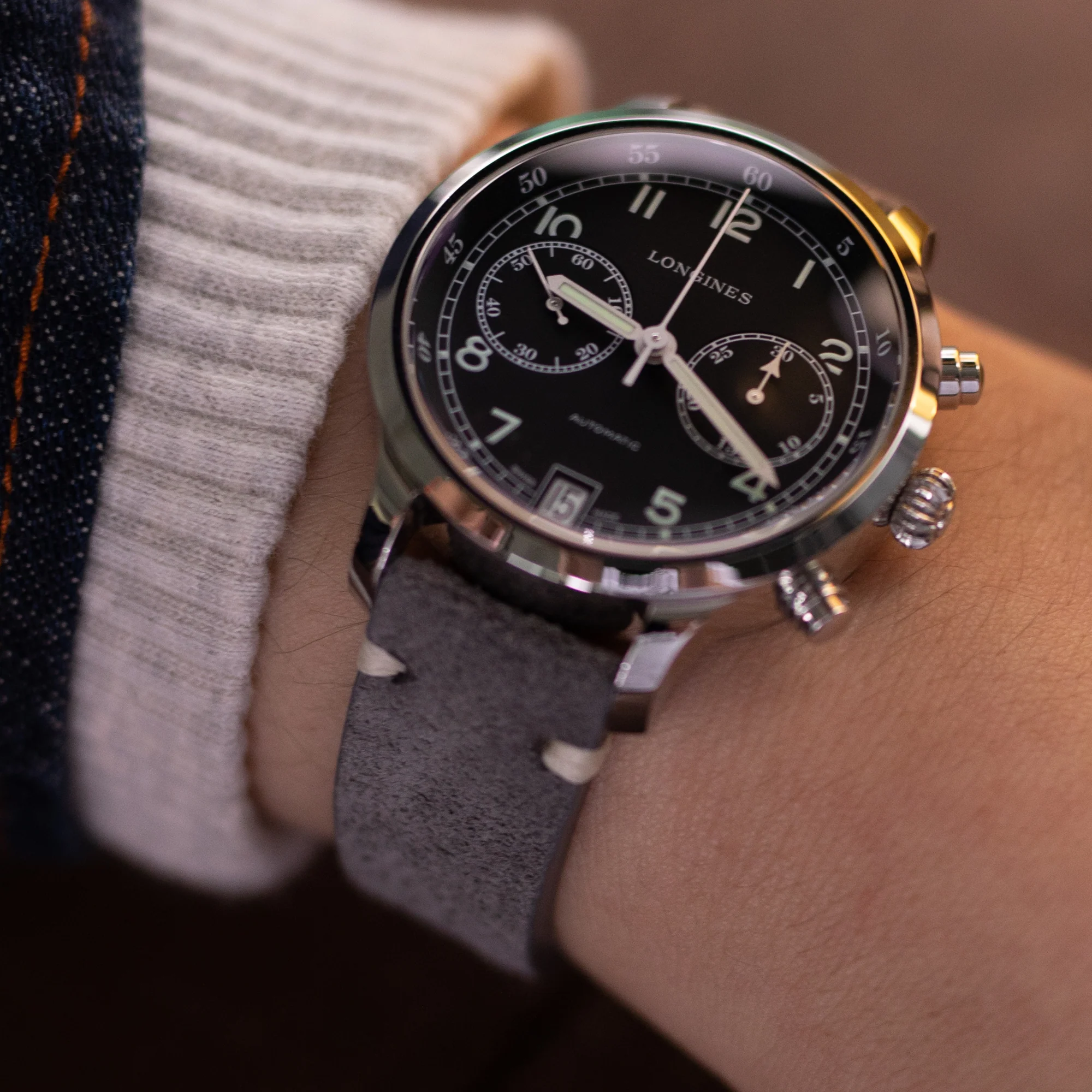 Q.R. Grey Suede watch strap 19mm to 22mm Leather Watch Band Beige Stitch. - Image 3