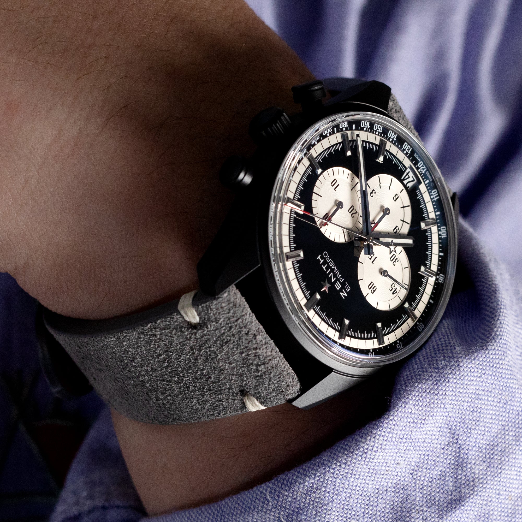 Q.R. Grey Suede watch strap 19mm to 22mm Leather Watch Band Beige Stitch. - Image 4