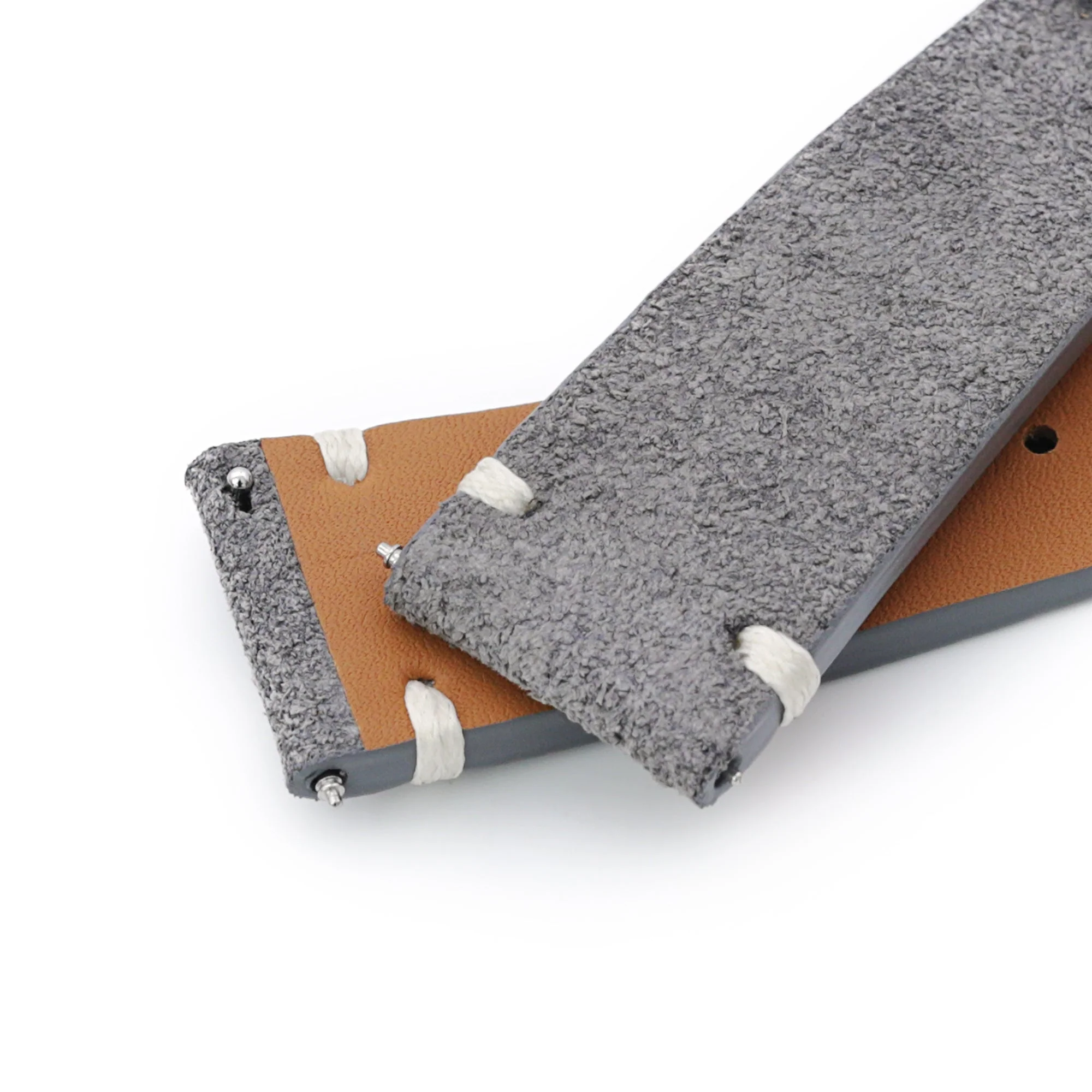 Q.R. Grey Suede watch strap 19mm to 22mm Leather Watch Band Beige Stitch. - Image 5