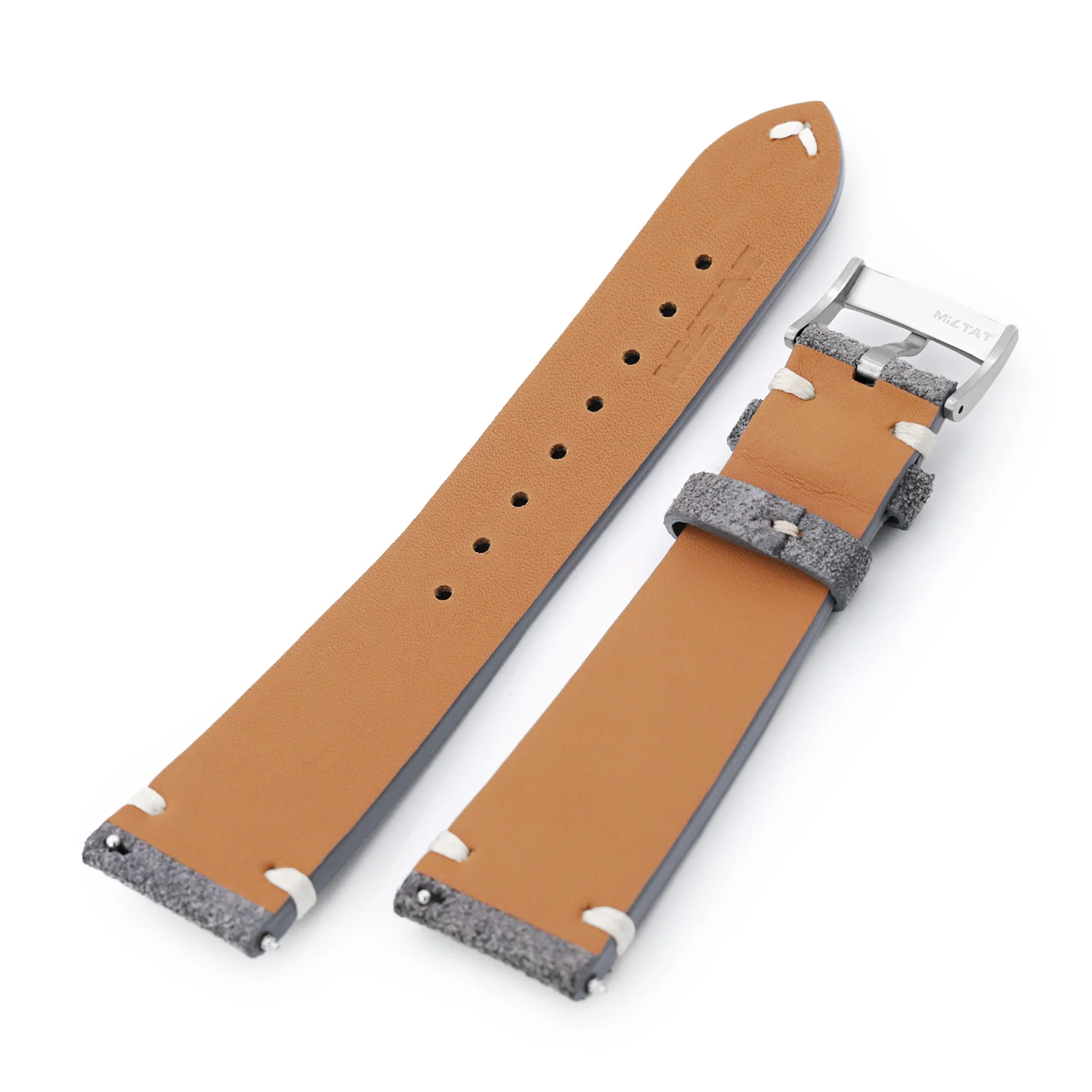 Q.R. Grey Suede watch strap 19mm to 22mm Leather Watch Band Beige Stitch. - Image 6