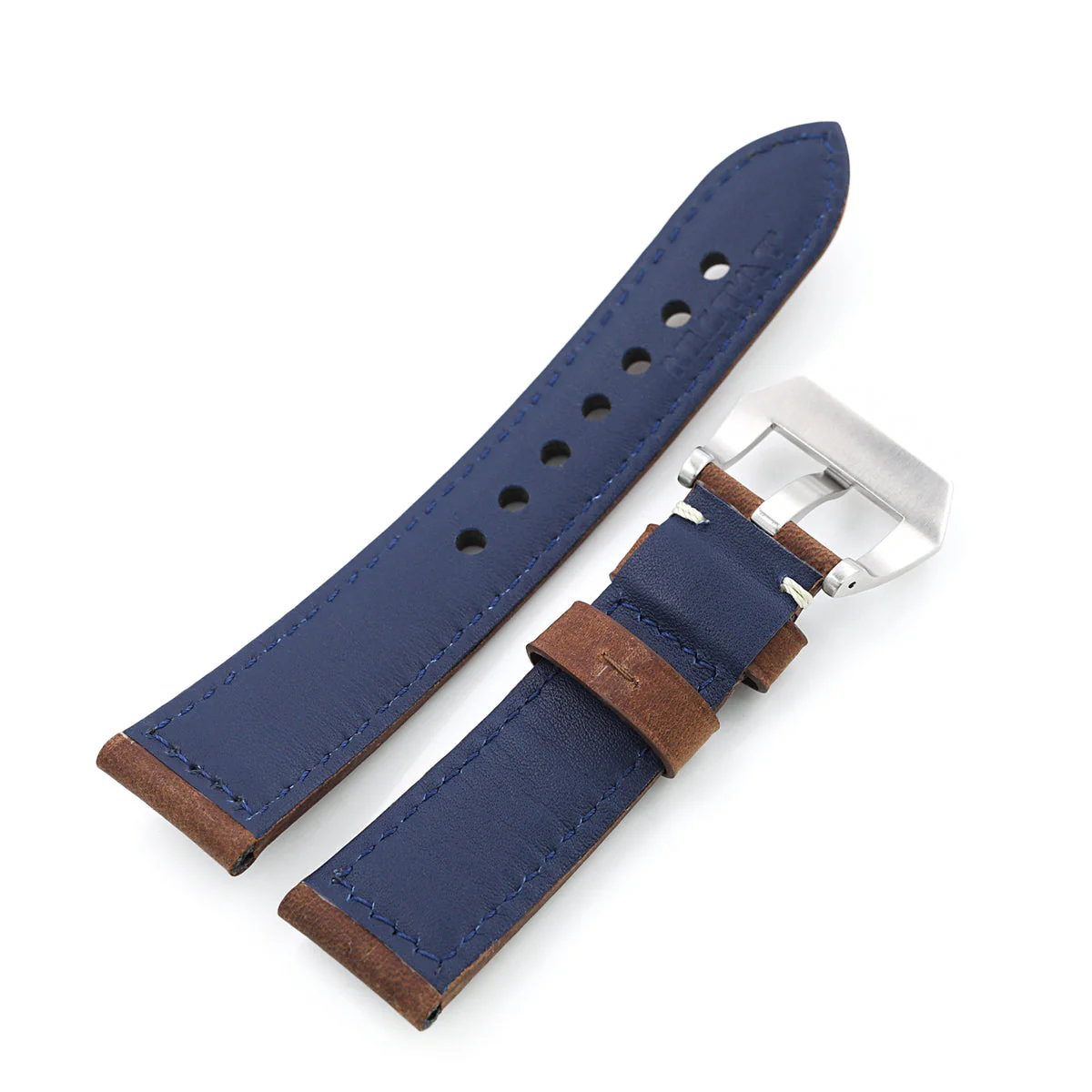 MiLTAT 24mm Mud Brown Nubuck Leather Watch Strap, Beige Stitching - Image 7