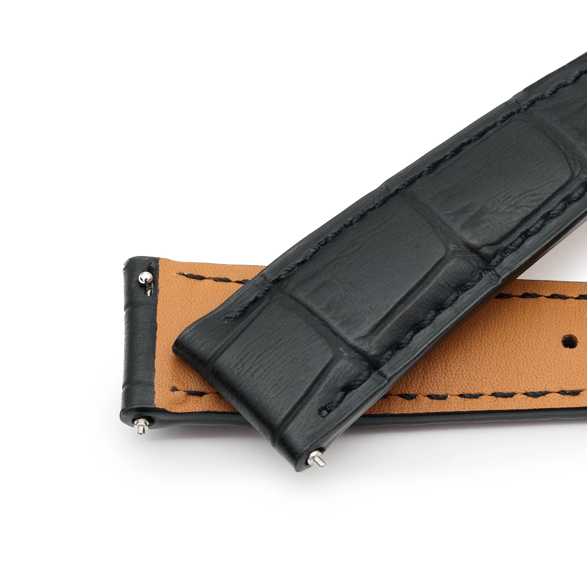 Q.R. 18mm or 19mm Black CrocoCalf (Italian Croco Grain) Watch Band - Image 6