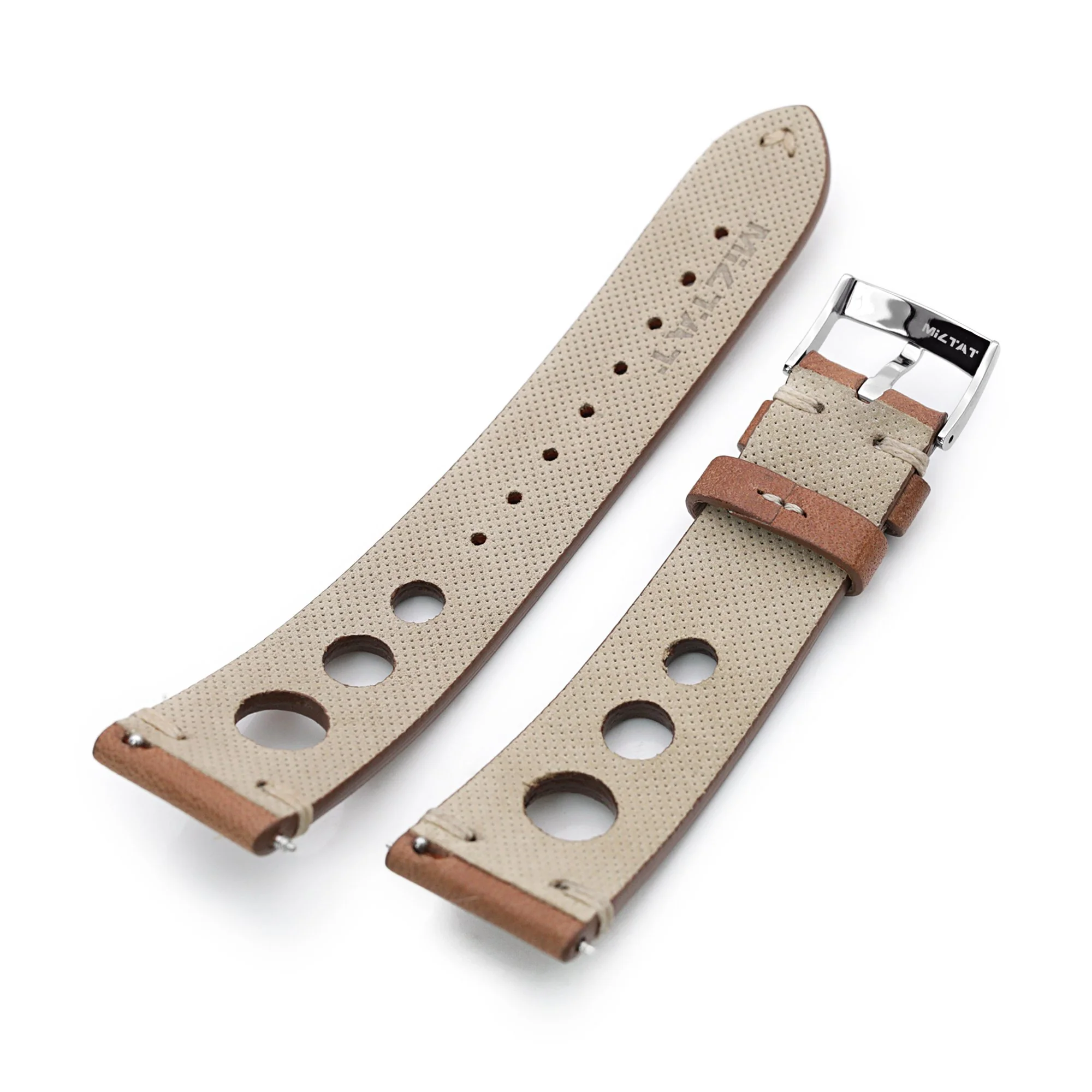 Q.R. 22mm Brown Leather Italian Handmade Racer Watch Band, Beige St. - Image 4