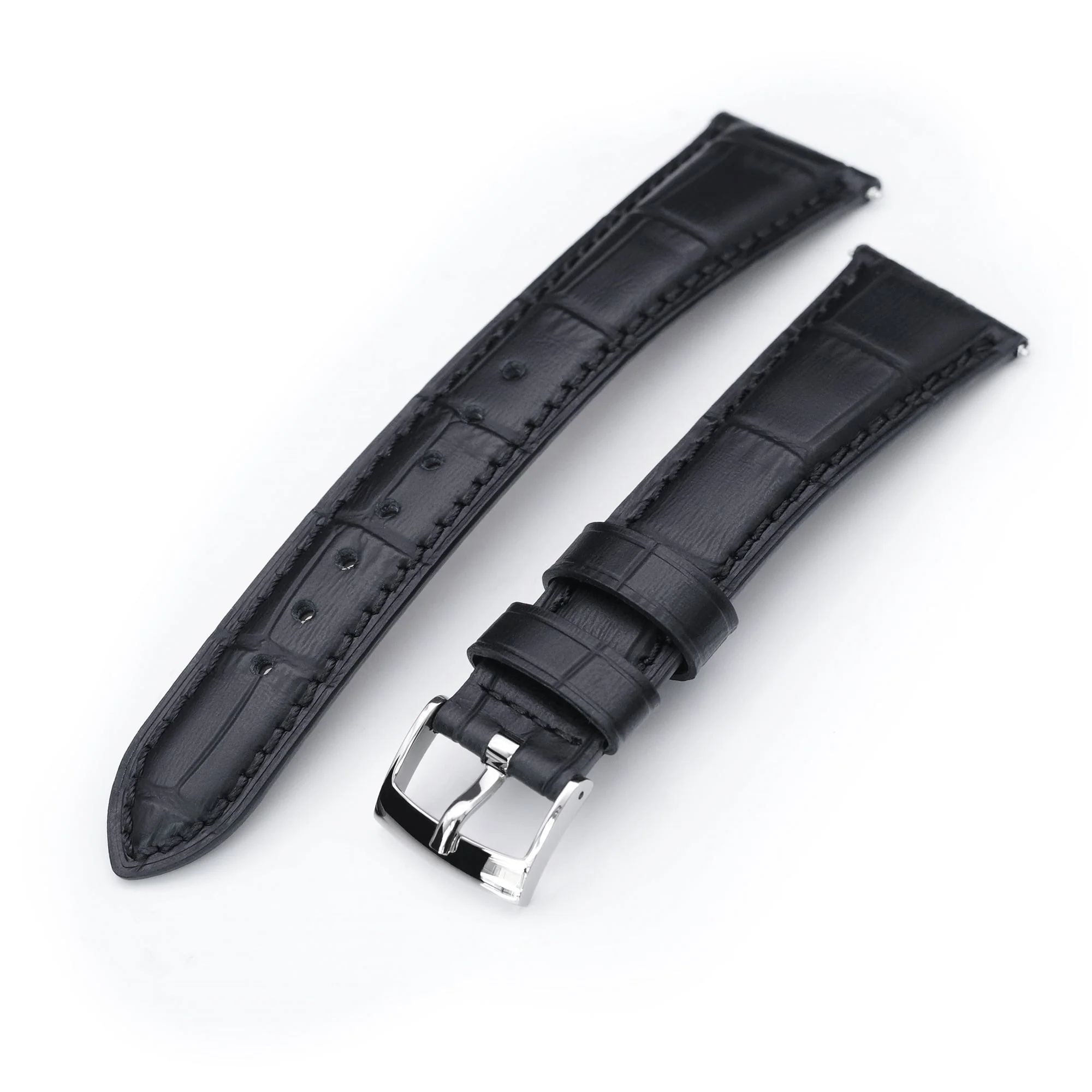 Q.R. 19mm or 21mm Black CrocoCalf (Croco Grain) Semi-Curved Watch Band - Image 6