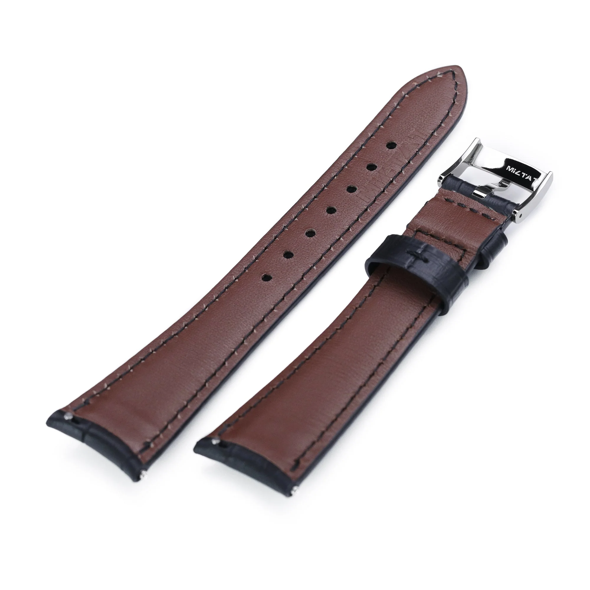 Q.R. 19mm or 21mm Black CrocoCalf (Croco Grain) Semi-Curved Watch Band - Image 7